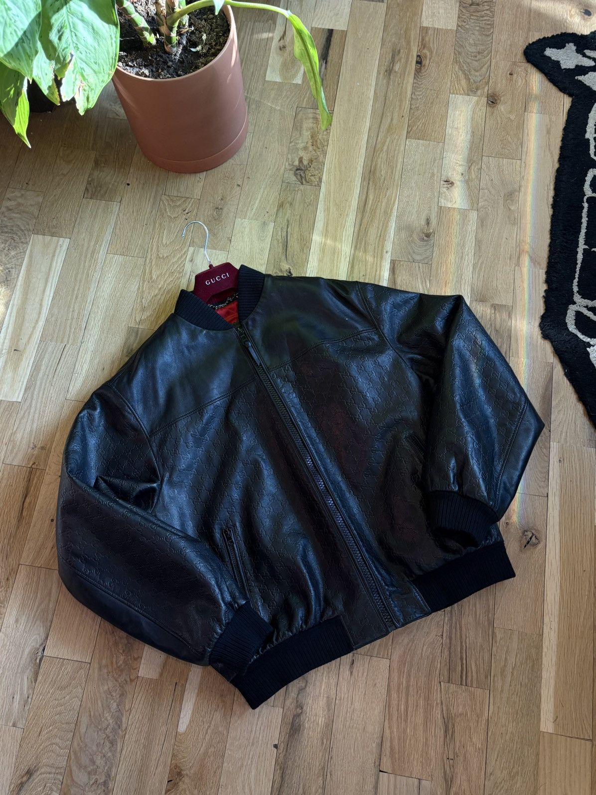 Gucci Gucci Leather Embossed Monogram Bomber Jacket Black Size 56 Size US XL / EU 56 / 4 - 1 Thumbnail
