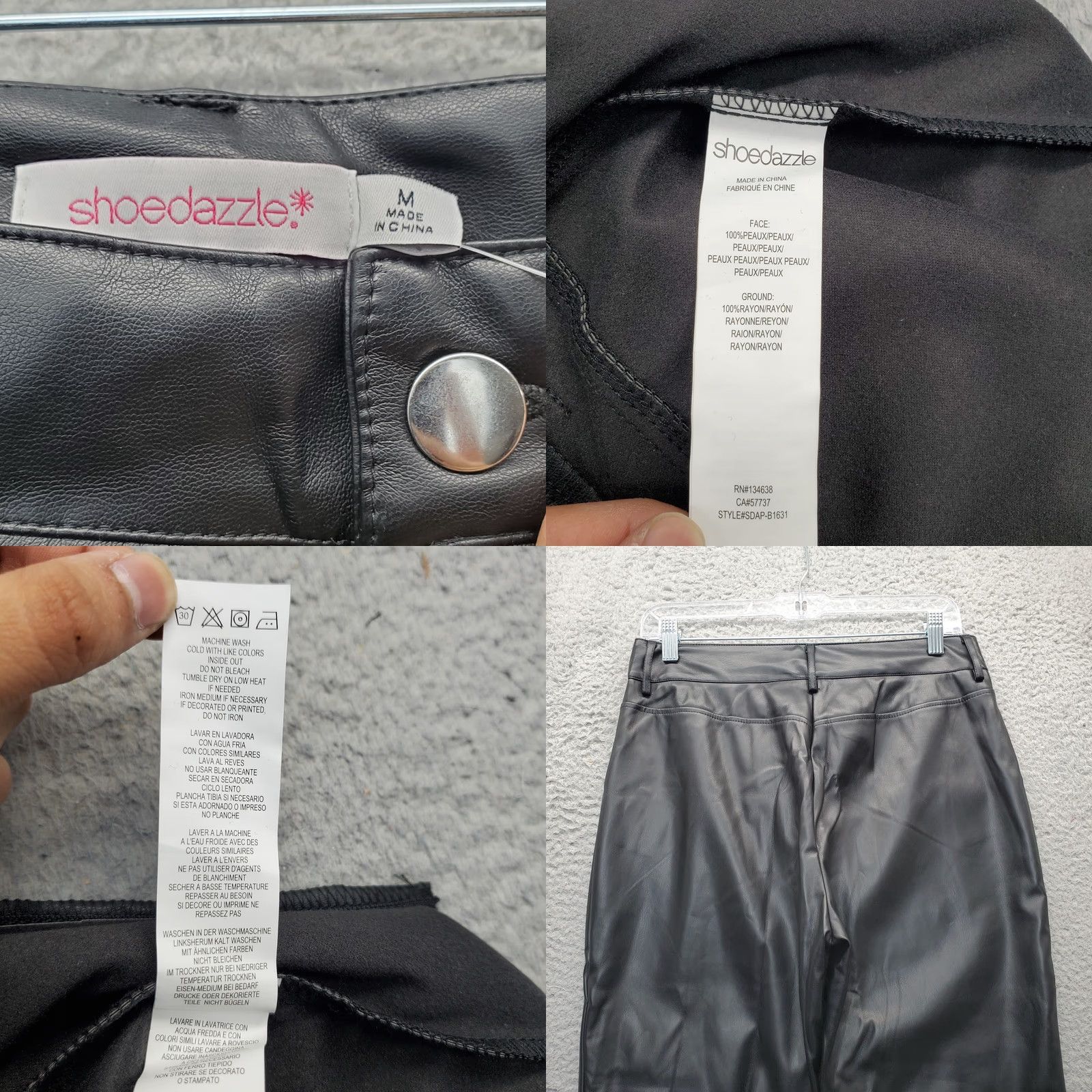 Vintage ShoeDazzle Womens M Black Faux Leather Pants Zip Pockets Flat Front Skinny Leg Size 32" / US 10 / IT 46 - 8 Thumbnail