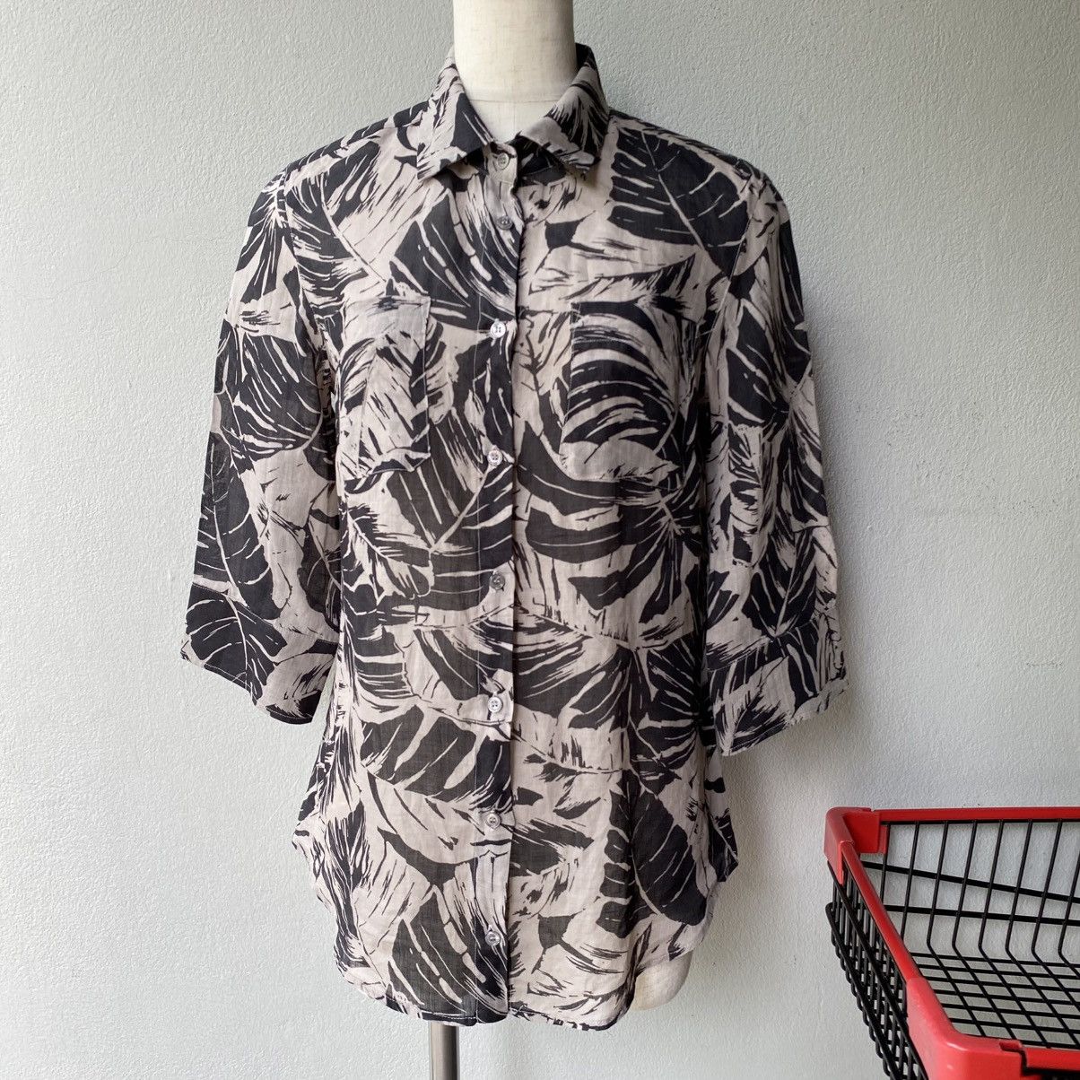 Max Mara Max Mara WEEKEND Beige Leaf Print Button-Up Shirt Size XS / US 0-2 / IT 36-38 - 3 Thumbnail
