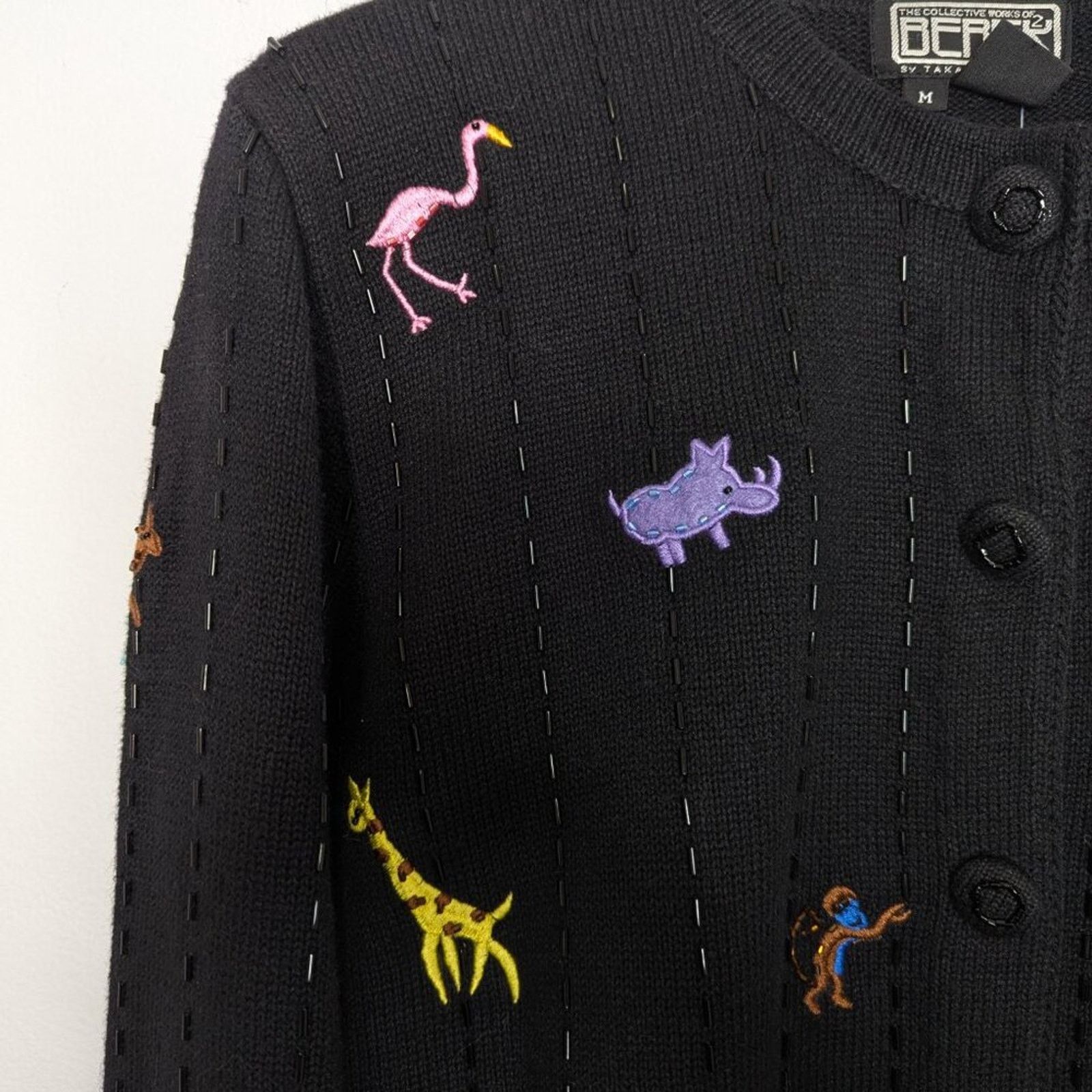 Vintage Vintage Berek Black Long Sleeve Beaded Zoo Animals Cardigan Size M / US 6-8 / IT 42-44 - 6 Thumbnail