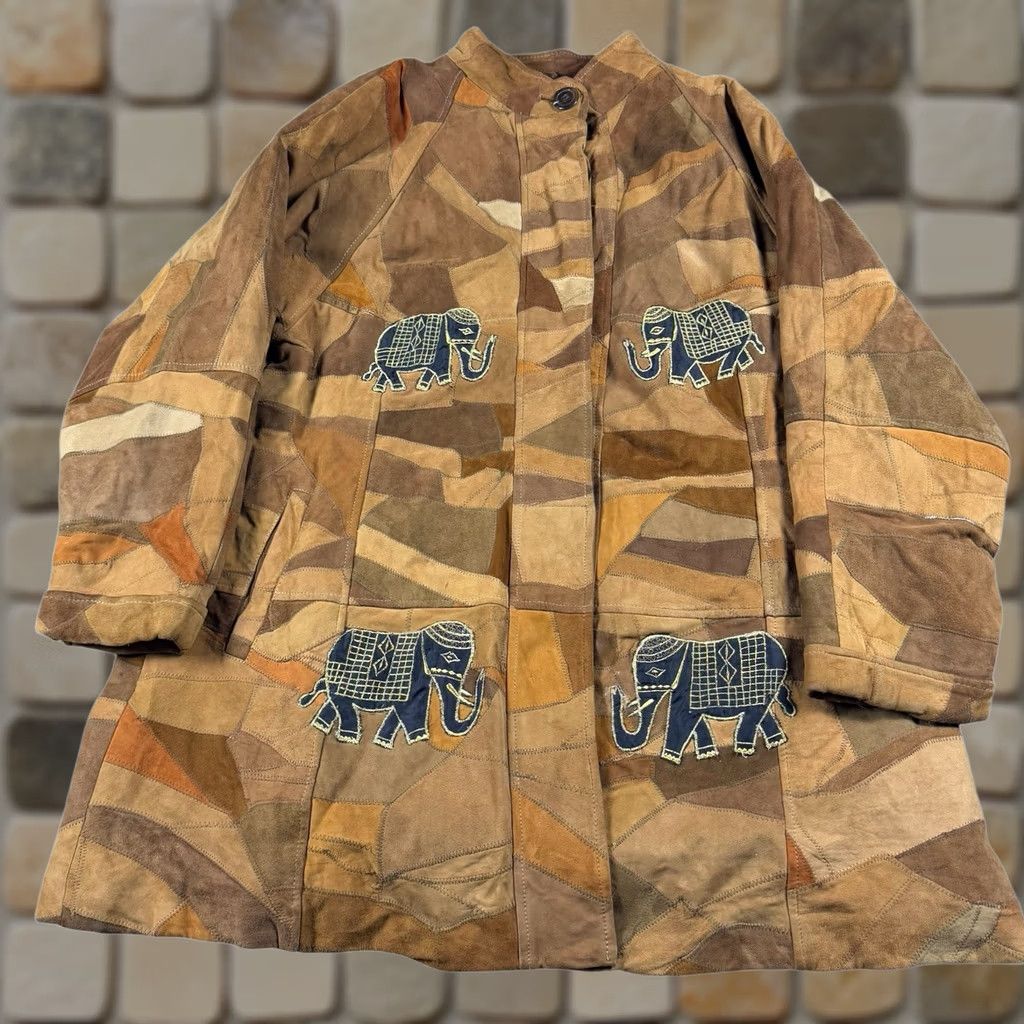 Etro VINTAGE Leather Jacket Women's XL Y2K Crochet Boho Hippie Retro Patchwork Brown 70s 90s Size XL / US 12-14 / IT 48-50 - 1 Thumbnail