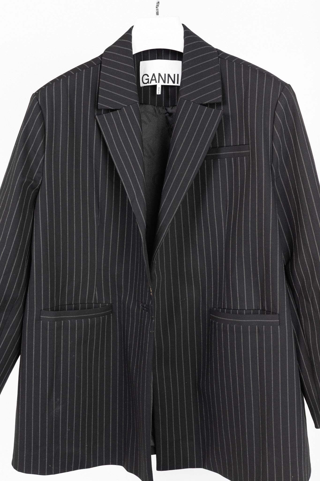 Ganni Ganni Black Pinstripe Oversized Blazer Size S / US 4 / IT 40 - 3 Thumbnail