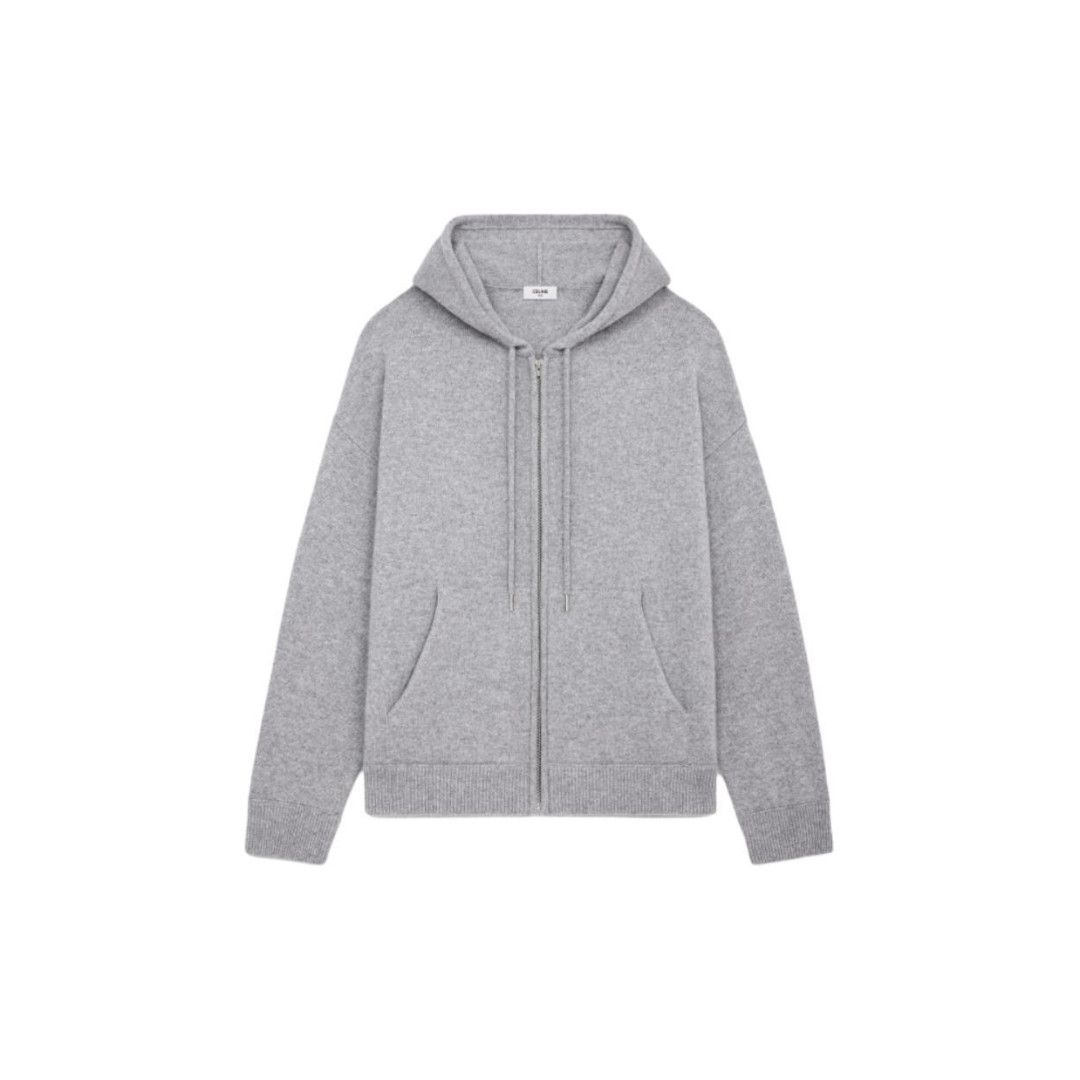 Celine CELINE HOODED SWEATER IN RIBBED WOOL LIGHT GREY | Grailed