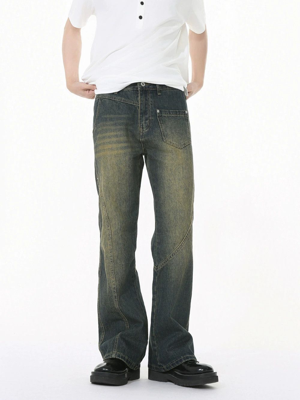 Jean Japanese cleanfit retro patchwork distressed flared jeans Size US 32 / EU 48 - 2 Thumbnail
