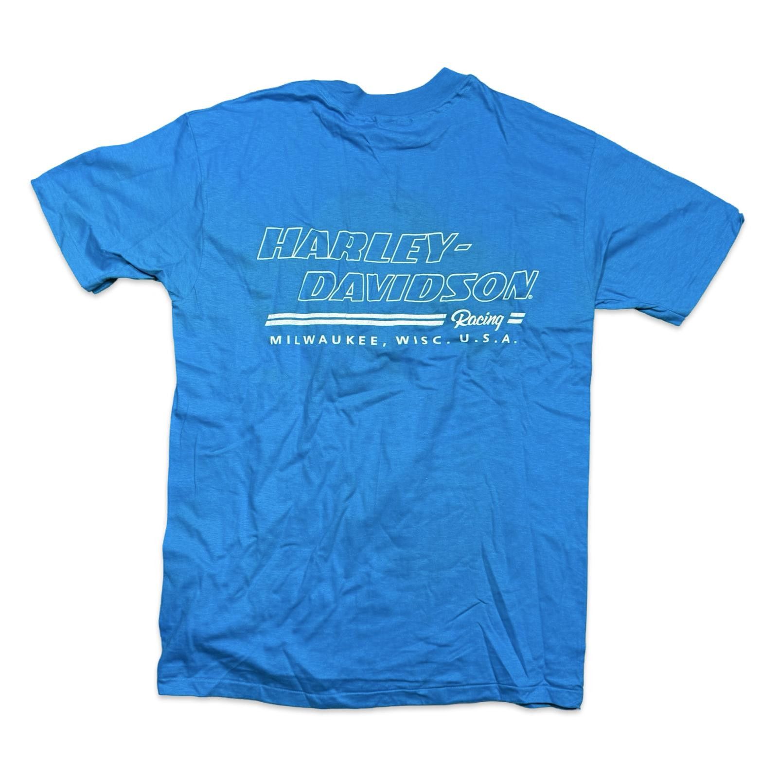 Harley Davidson Vintage Harley-Davidson Racing Milwaukee 80s Blue T-Shirt Size US XL / EU 56 / 4 - 2 Thumbnail