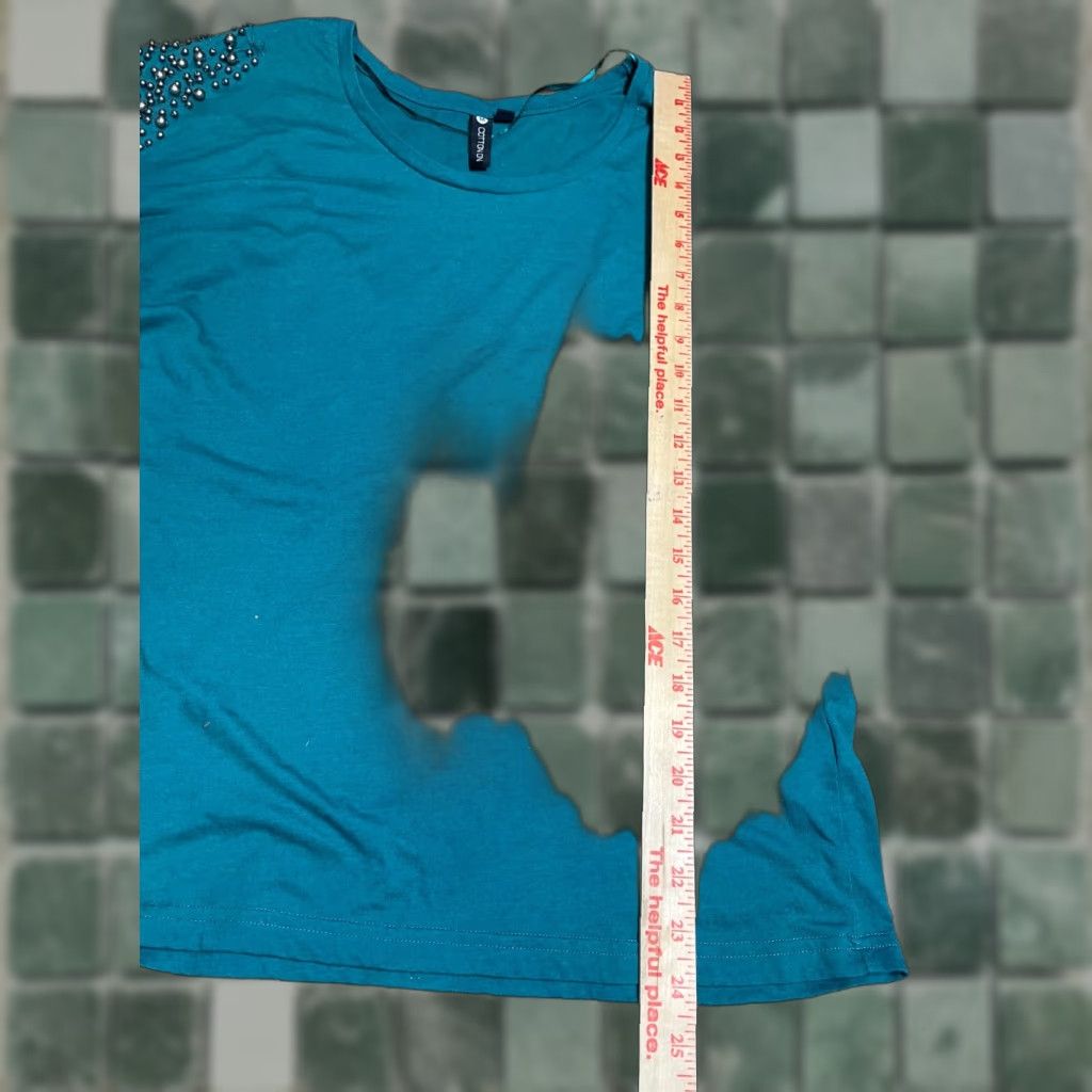 Cotton On Cotton On Top Womens Medium M Blue Teal Blouse Beaded Short Sleeve Shirt Blouse Casual Travel Pattern Striped Size M / US 6-8 / IT 42-44 - 1 Thumbnail