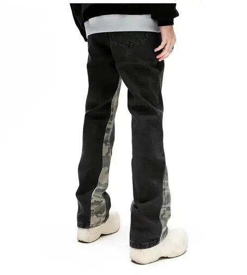 Jean Camouflage Patchwork Straight Black Jeans Mens Size US 30 / EU 46 - 2 Thumbnail