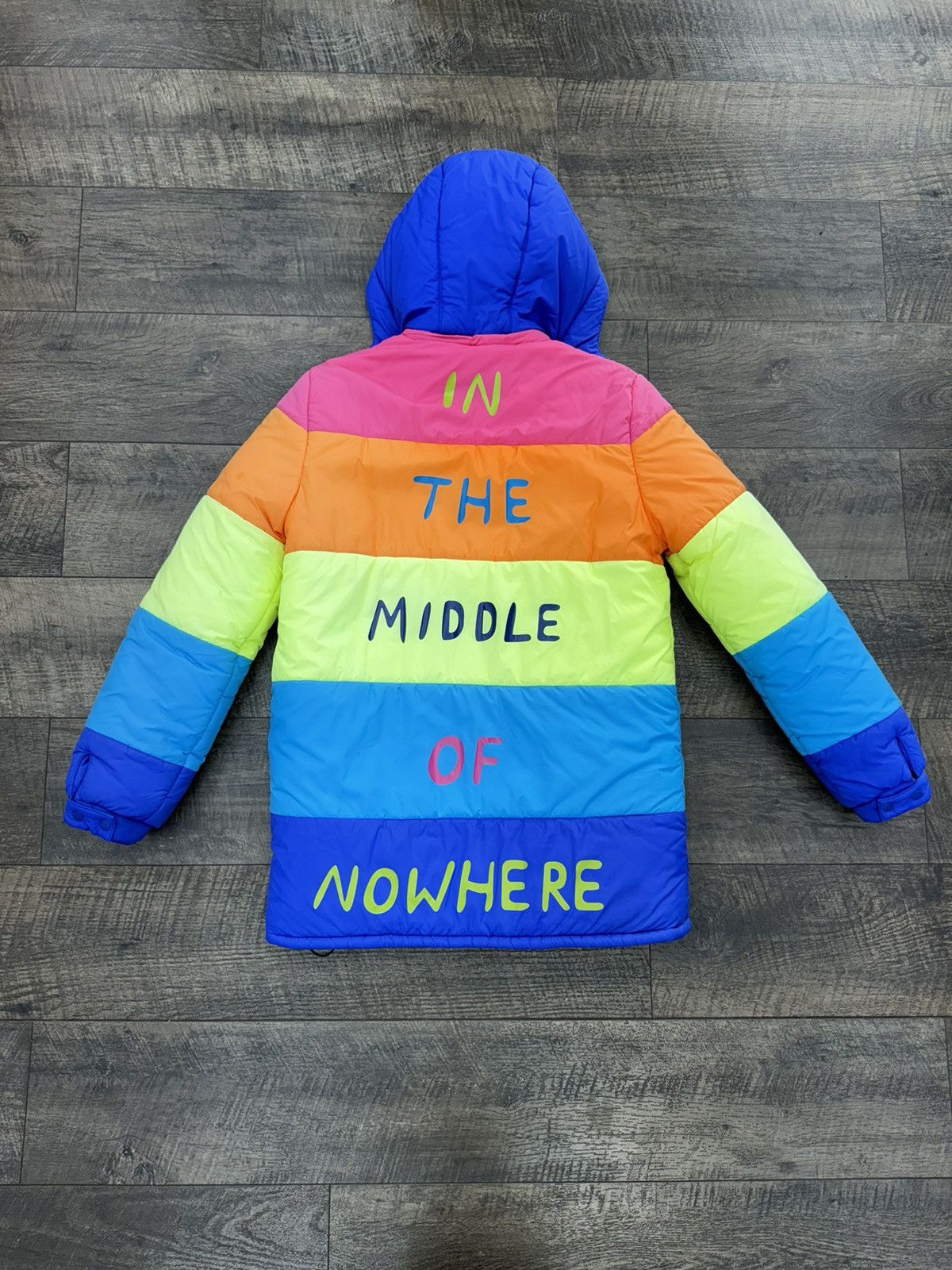image of Mira Mikati Middle Of Nowhere Rainbow Puffer Jacket (40), Men's (Size Small)