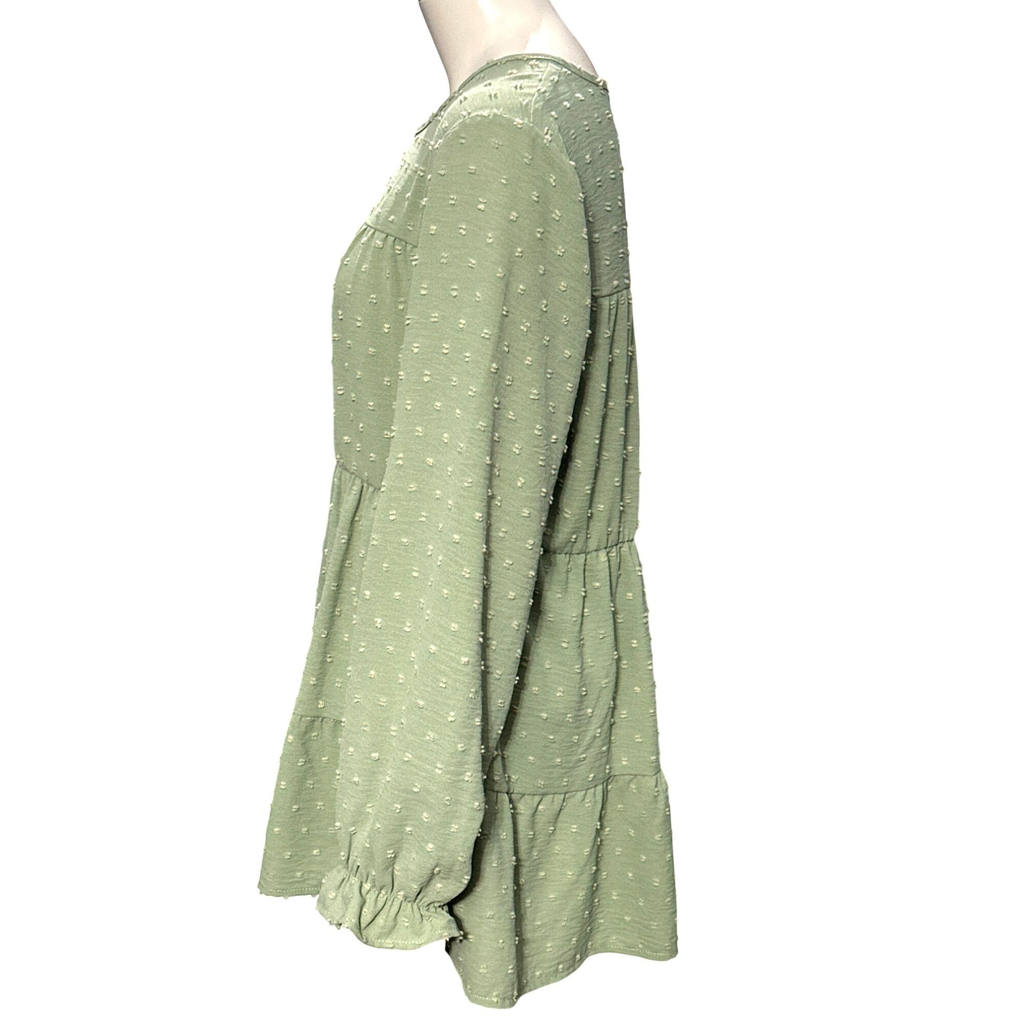 Other CCC Green Long Sleeve Tiered Midi Dress Textured Dot Patter Size M / US 6-8 / IT 42-44 - 2 Thumbnail