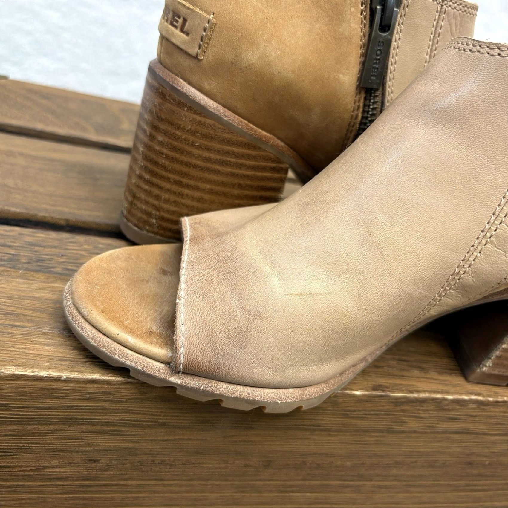 SOREL Sorel Sandals Nadia Tan Leather Open Toe Side Zip Platform Booties 7.5M Size US 8 / IT 38 - 7 Thumbnail