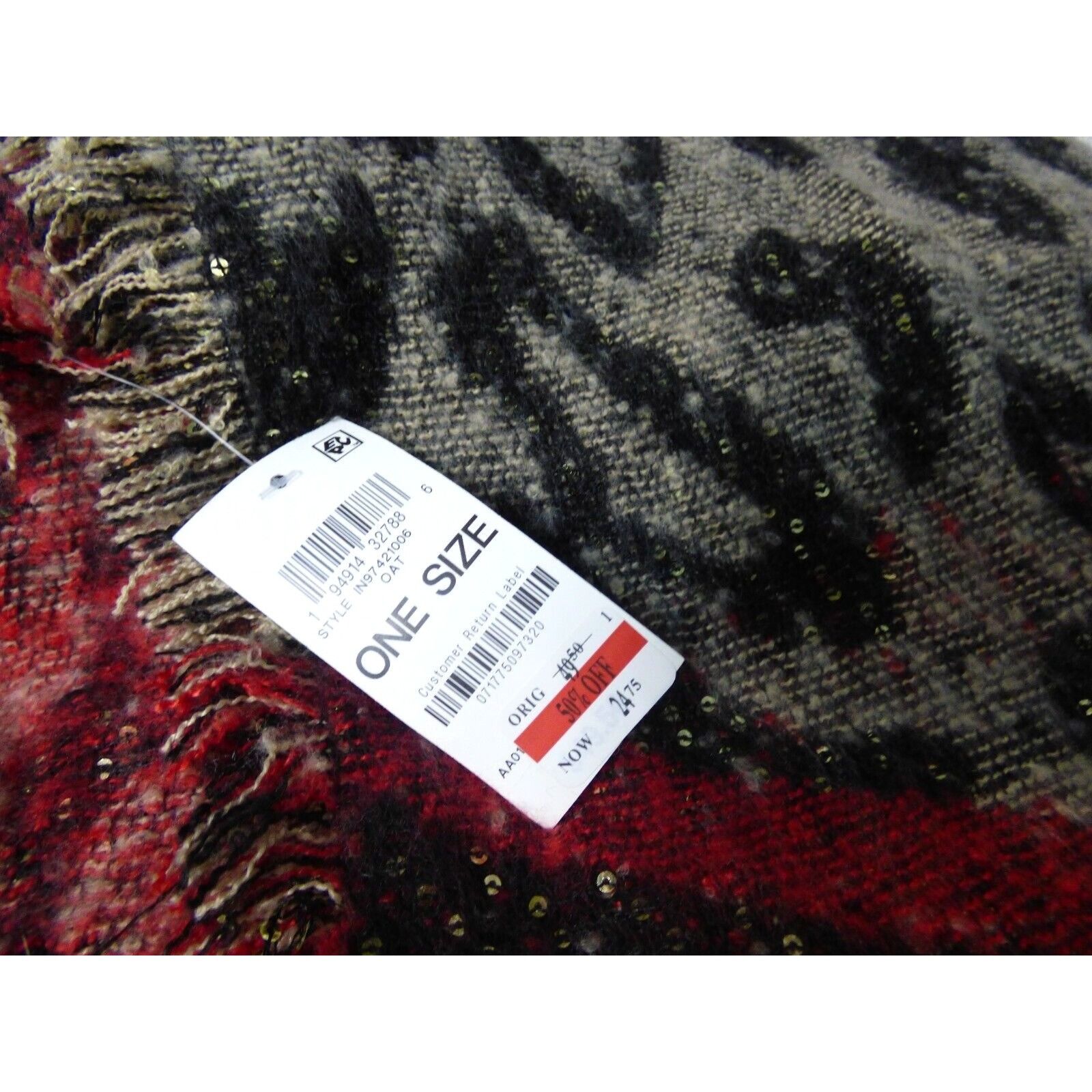 Other Inc International Concepts Leopard Sequin Wrap, Black/Red Size ONE SIZE - 4 Thumbnail