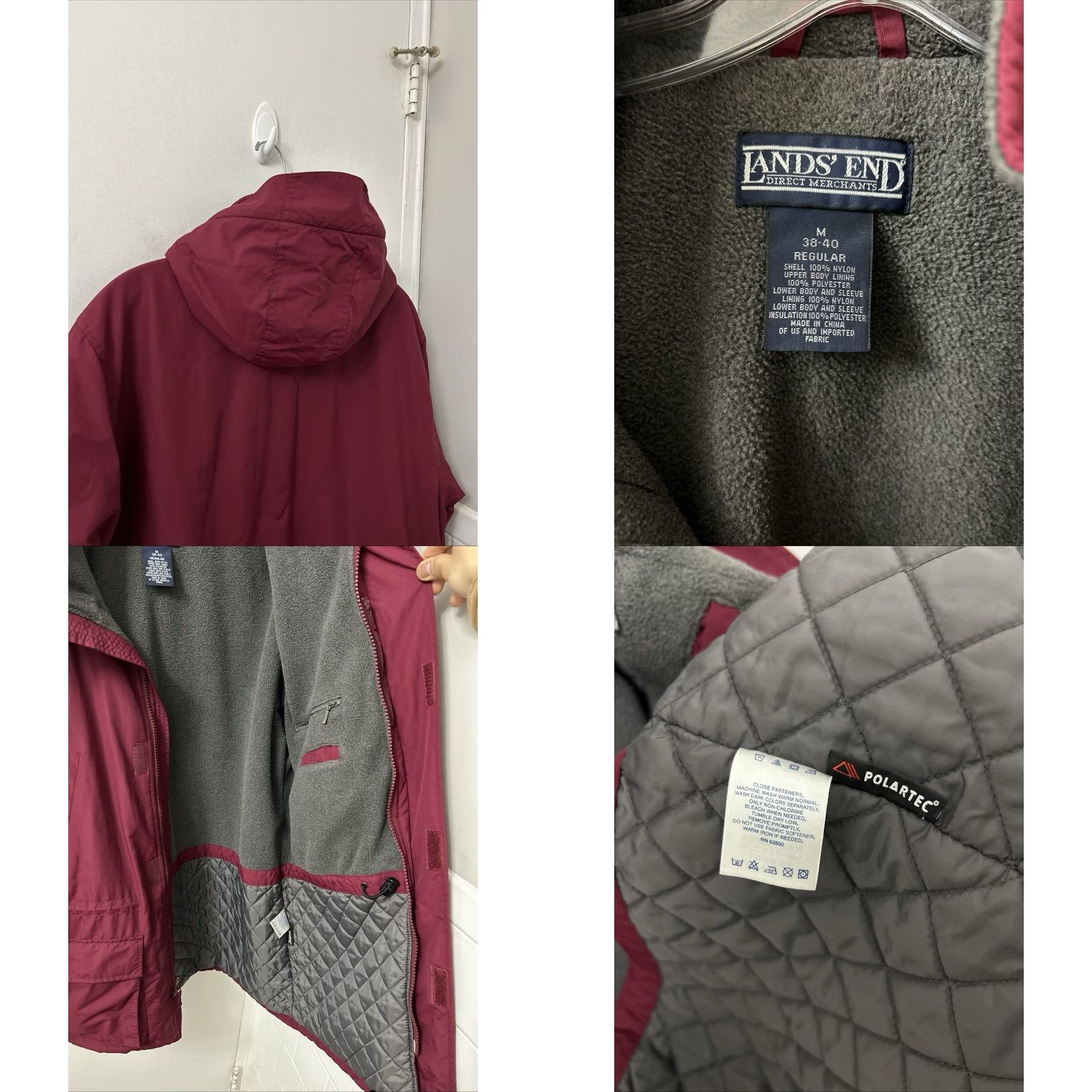 Lands' End VINTAGE Lands' End Squall Parka Jacket Mens M Maroon Full Zip Hooded Insulated Lined Pockets Fall Winter Regular Size M Mens Size US M / EU 48-50 / 2 - 8 Thumbnail