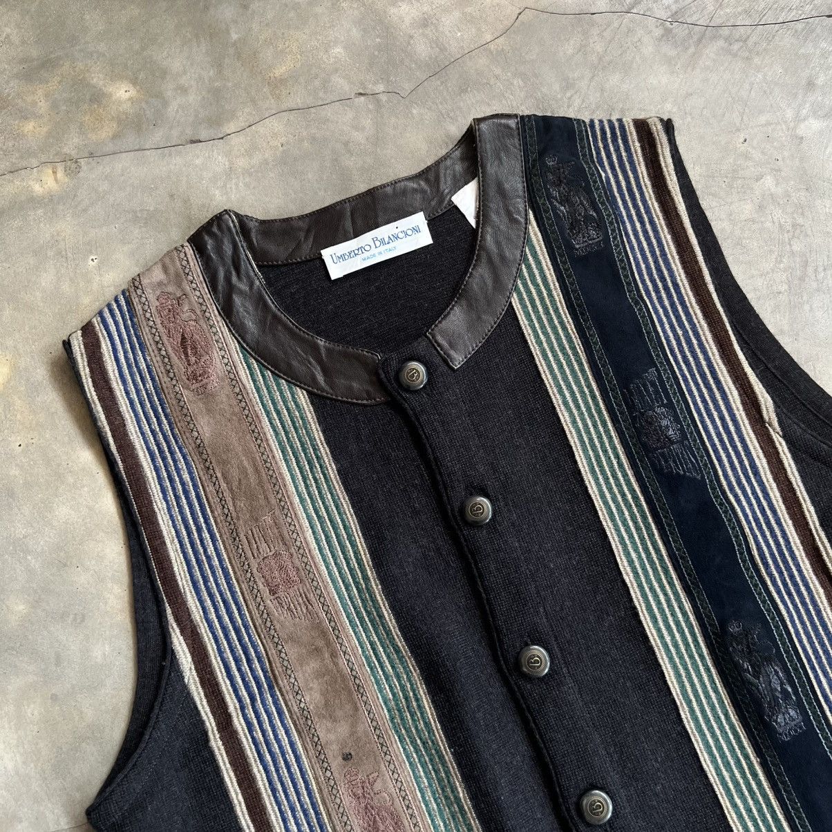 Coogi Vintage 1990s Umberto Bilancioni Vest Leather Round Knitwear Size US M / EU 48-50 / 2 - 2 Thumbnail