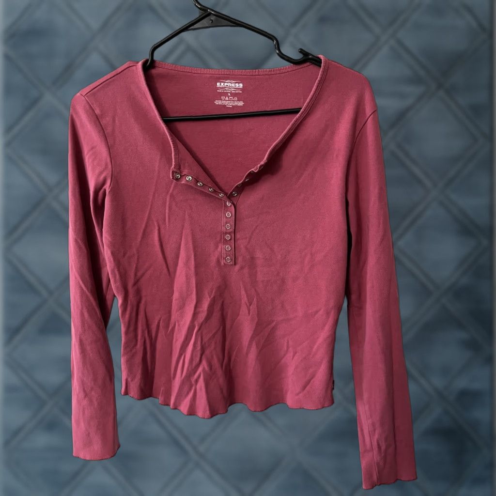 Express VINTAGE Express Pink Long Sleeve Henley T-Shirt Size L Women's Snap Size L / US 10 / IT 46 - 1 Thumbnail