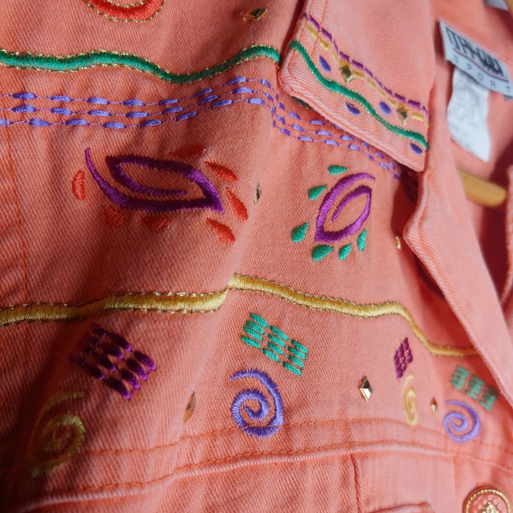 Vintage VINTAGE City Girl Sport Jacket Women 16 Cropped Canvas Embroidered Salmon 1980s Retro Size XXL / US 16-18 / IT 52-54 - 6 Thumbnail
