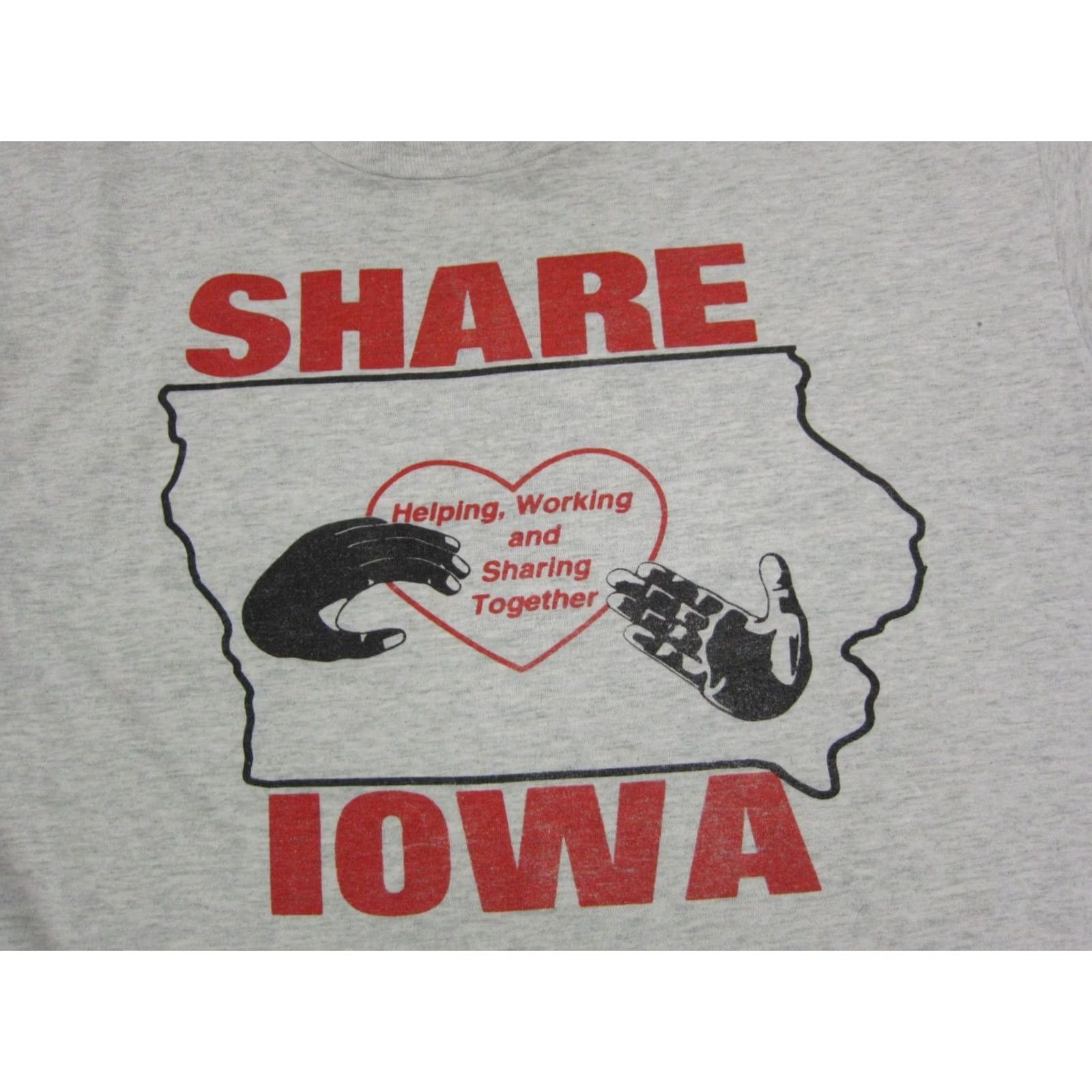 Fruit Of The Loom VIntage Helping Hands Shirt Adult Large Gray Iowa Share Made in USA 80s 90s Size US L / EU 52-54 / 3 - 2 Thumbnail