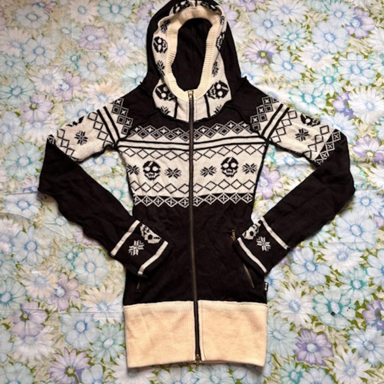 vintage d.i.a skull long zip hoodie