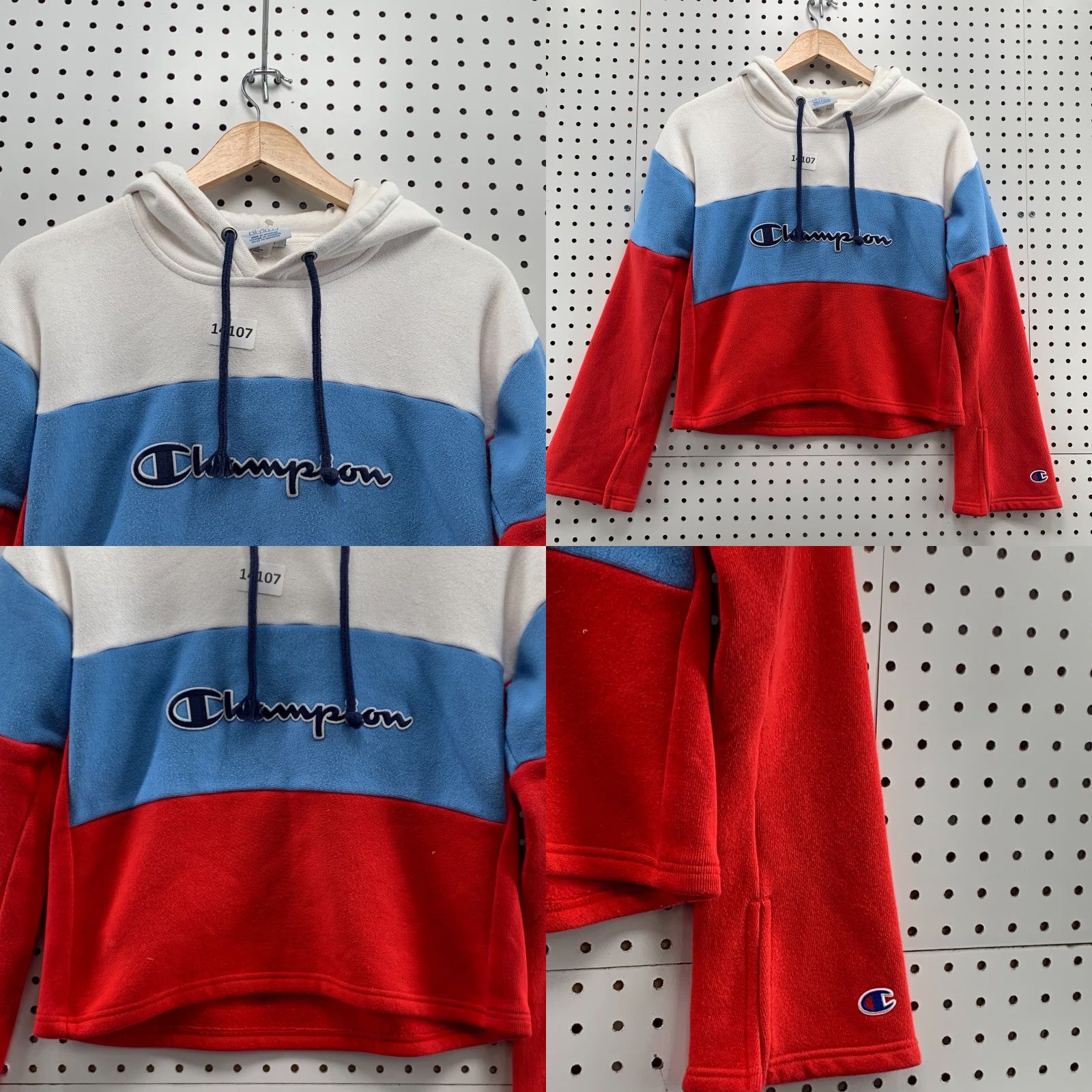 Champion Champion Reverse Weave Cropped Hoodie Womens Small Red White Stripe Size S / US 4 / IT 40 - 8 Thumbnail