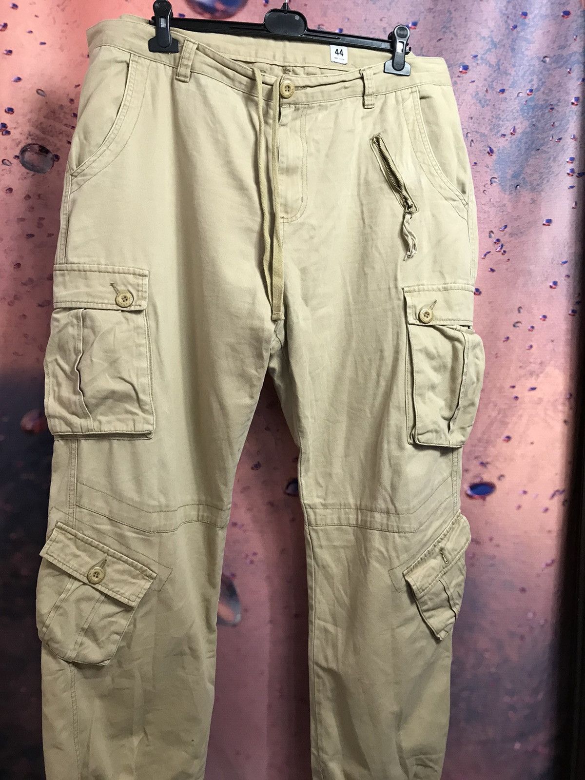 image of Vintage Multipocket Japanese Style Cargo Pants in Beige, Men's (Size 44)