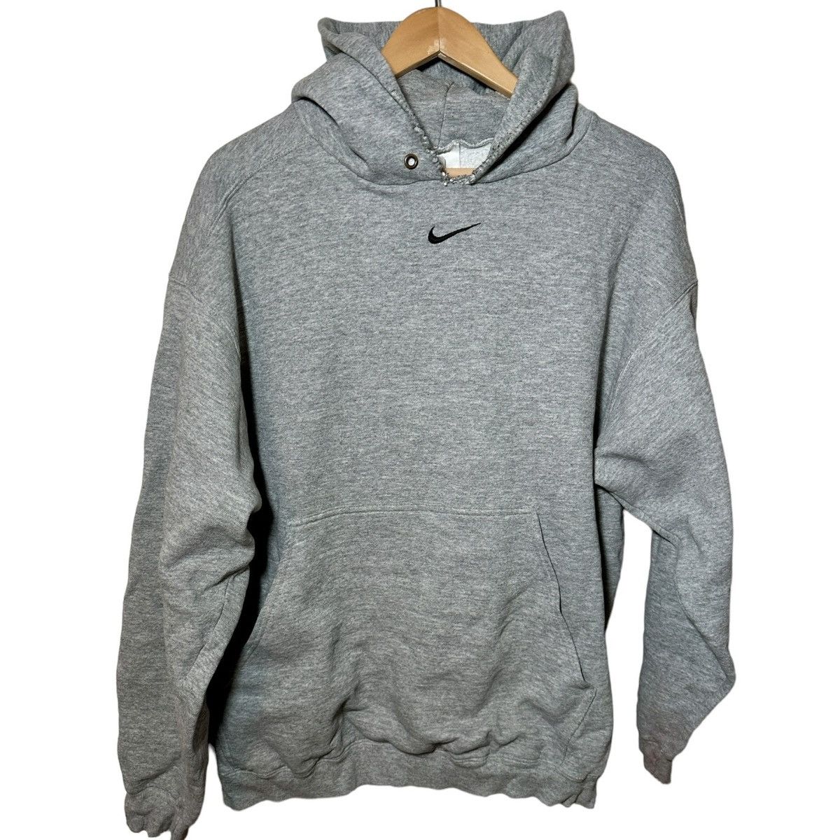 image of Vintage 90's Nike Center Swoosh Embroidered Gray Hoodie Lg in Grey, Men's (Size Large)