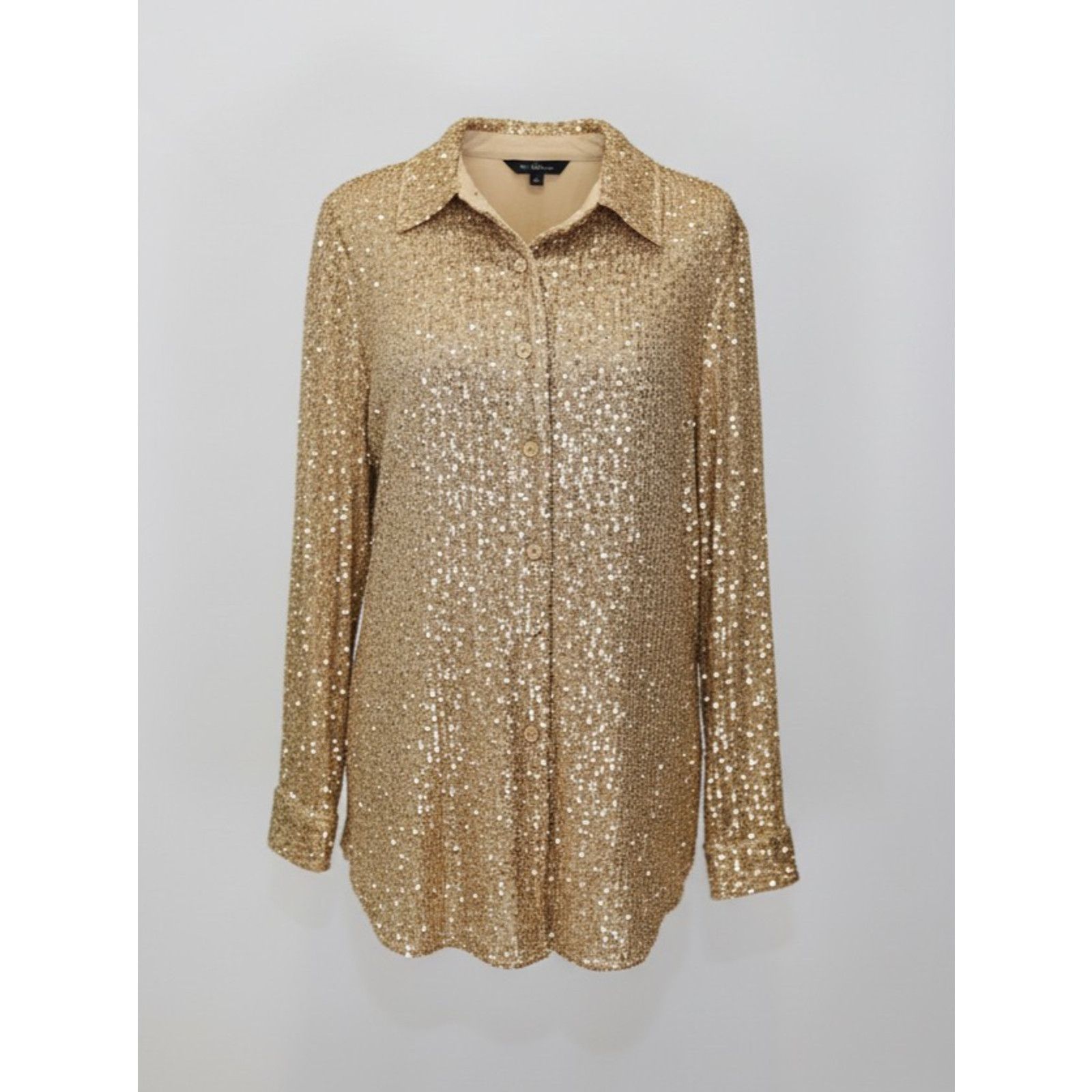 Soft Surroundings SOFT SURROUNDINGS Collared Gold Sequin Blouse Size L Size L / US 10 / IT 46 - 2 Thumbnail