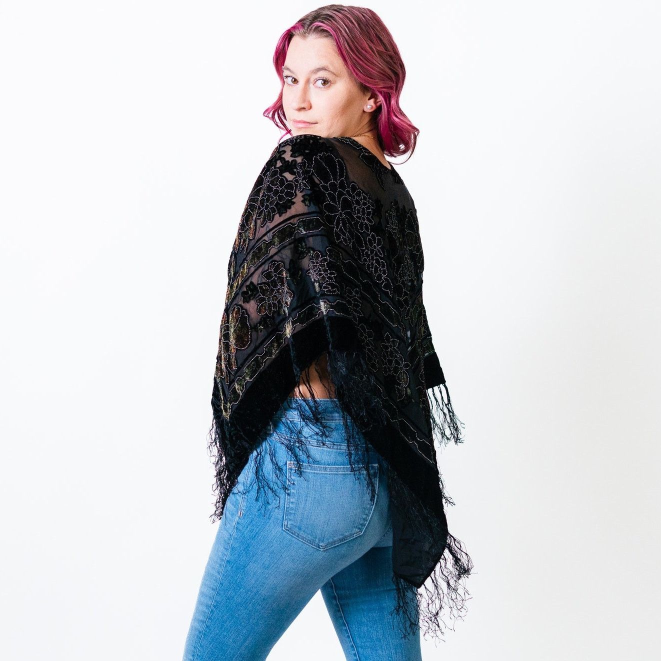 XOXO Black Flowy Witchy Sheer Paisley Poncho Shrug Pullover Size ONE SIZE - 4 Thumbnail