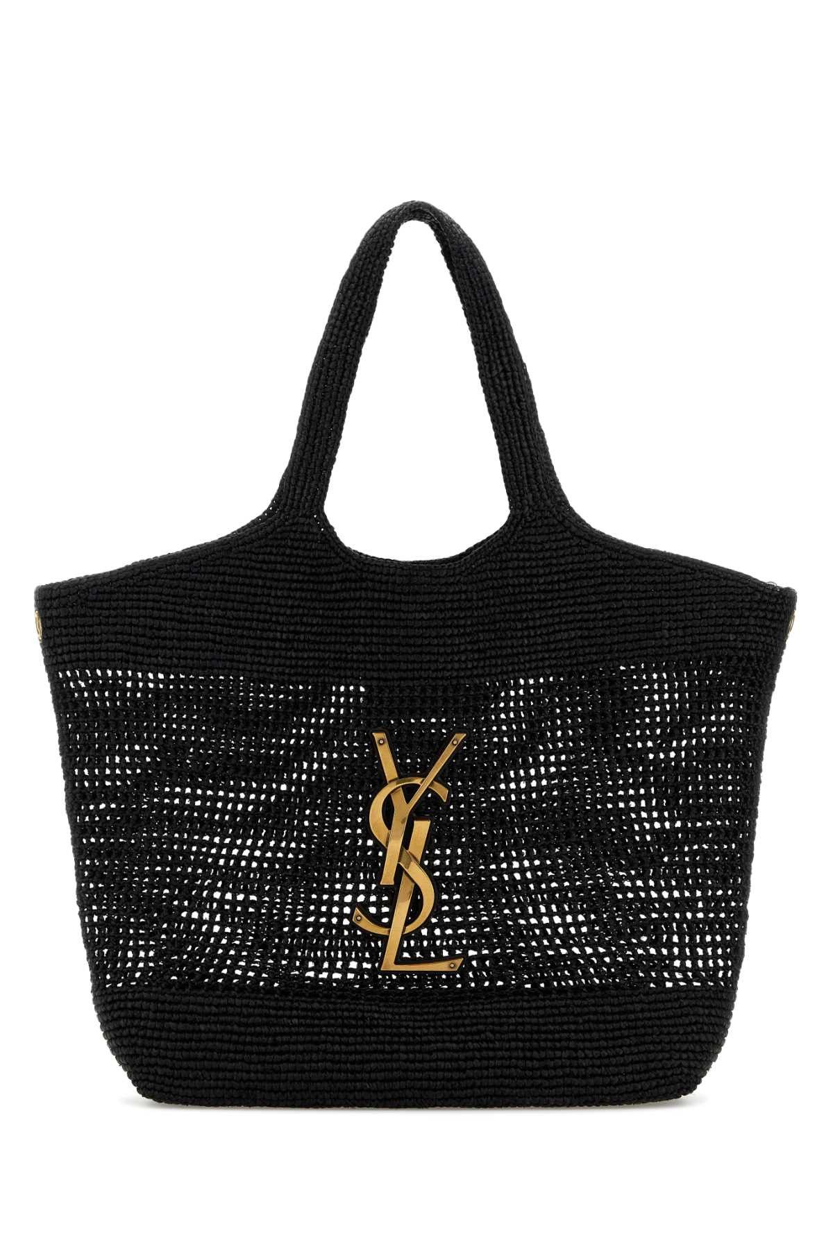 Saint Laurent Paris Black Raffia Icare Shopping Bag Size ONE SIZE - 1 Thumbnail