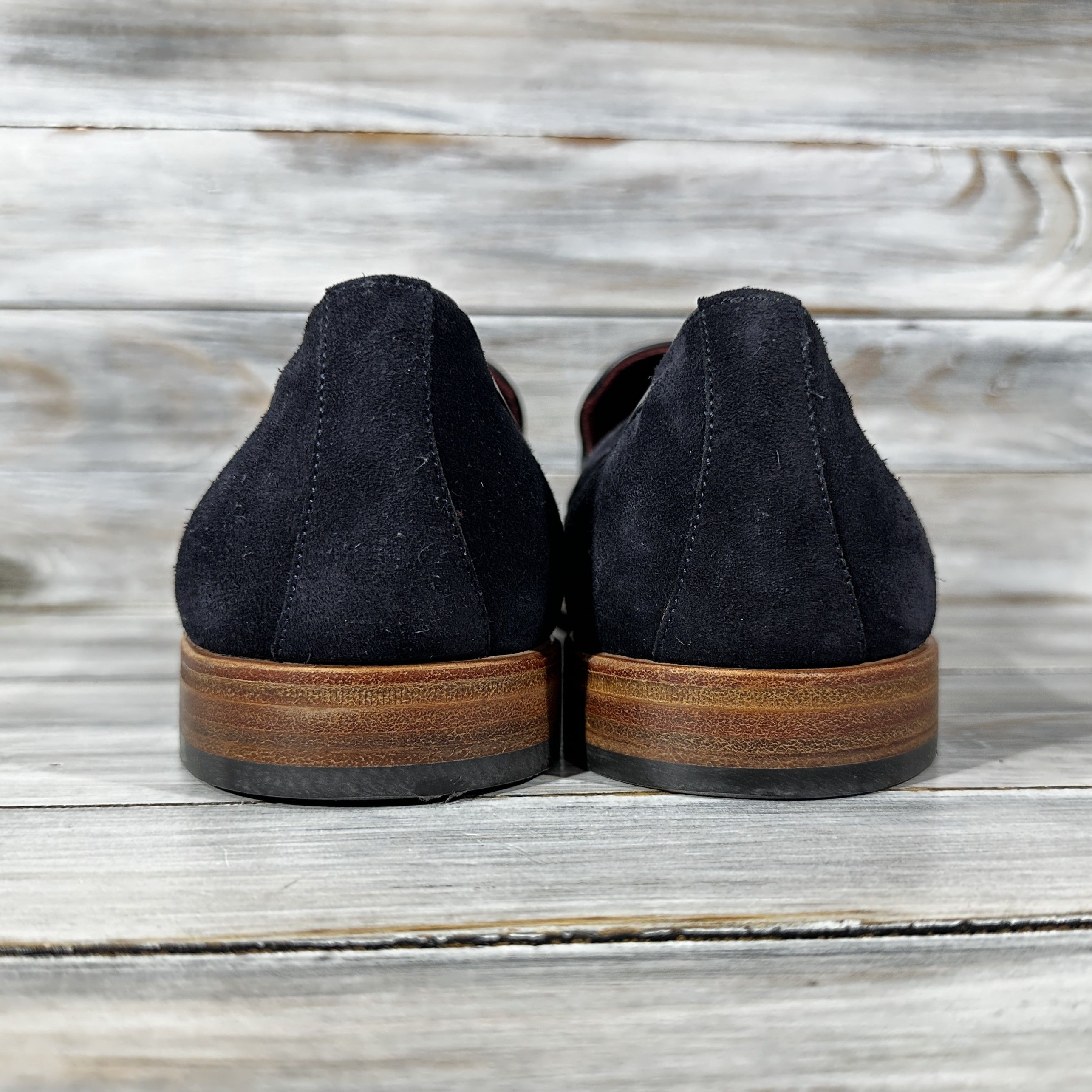 George × Handmade GEORGE'S Mallorca Handmade Tassel Suede Penny Loafers Navy Size US 11 / EU 44 - 6 Thumbnail