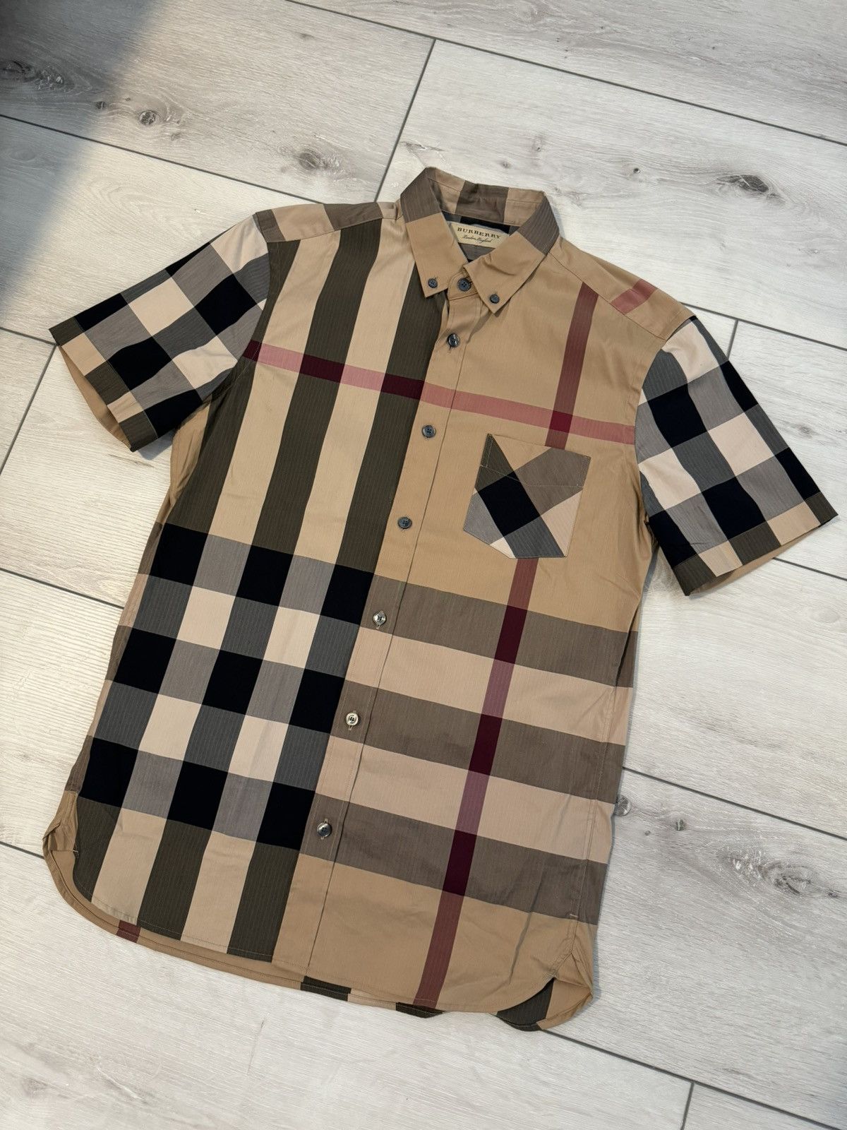 image of Burberry - Button Up Shirt in Brown, Men's (Size Small)