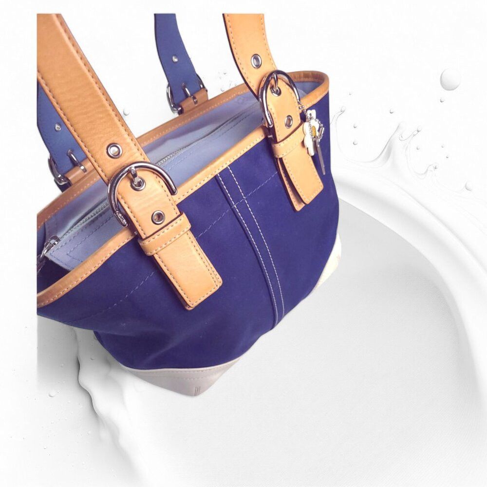 Coach Vintage COACH Soho Twill Tote Navy/marine vachetta leather Size ONE SIZE - 6 Thumbnail
