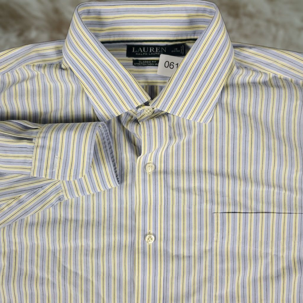 Ralph Lauren Ralph Lauren Dress Shirt Mens Size 17 Blue Yellow Striped Long Sleeve Button Up Cotton Size 46R - 1 Thumbnail
