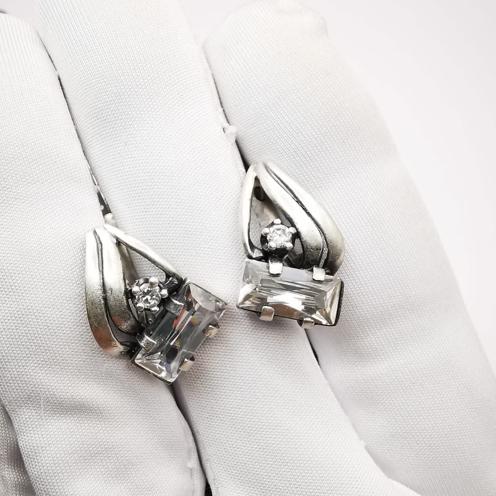 Sterling Silver × Vintage Vintage 925 Sterling Silver Earrings Cubic Zirconia 9 g Size ONE SIZE - 7 Thumbnail