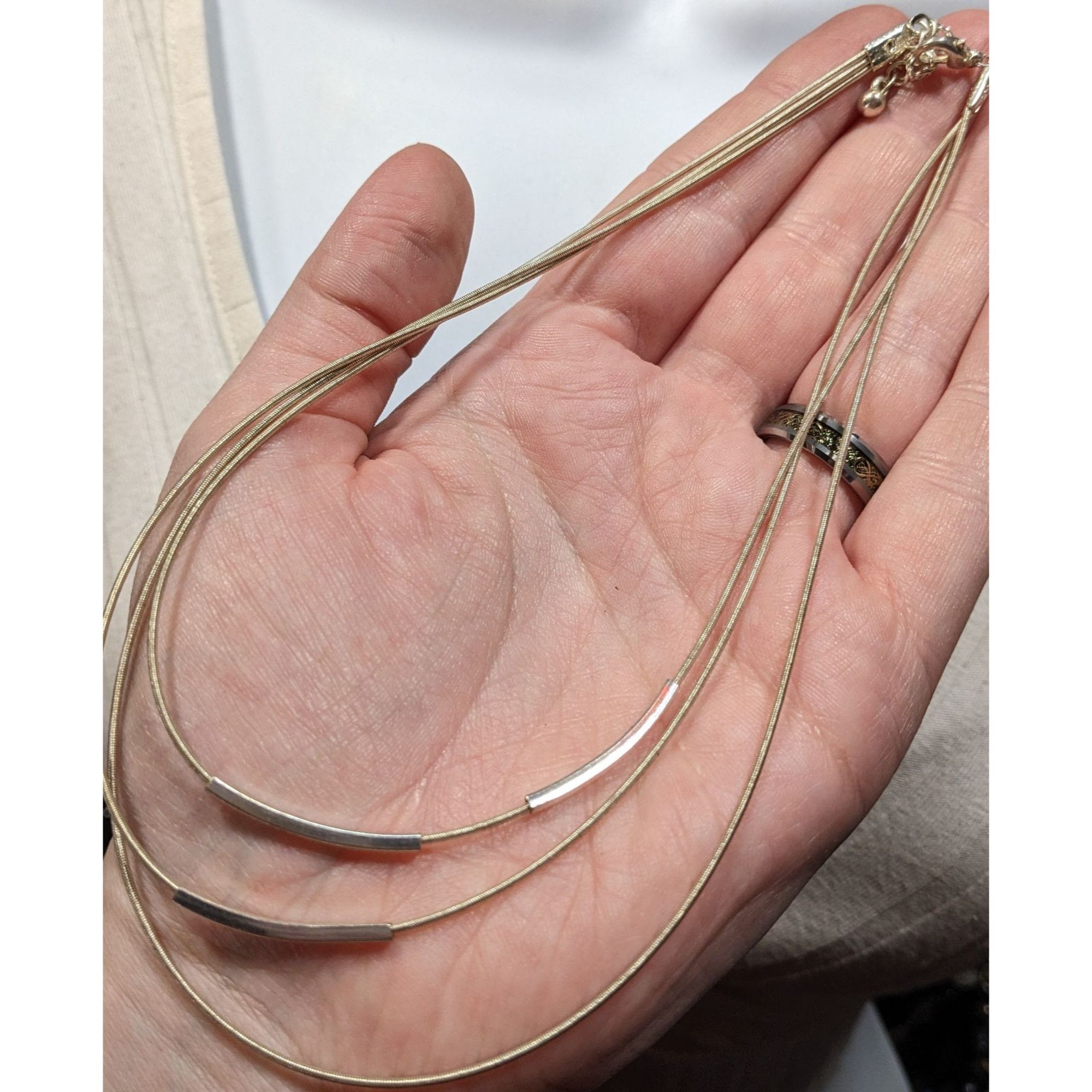 Other Modern Layered Silver Tone Coil Wire Necklace With Tube Bead Size ONE SIZE - 5 Thumbnail
