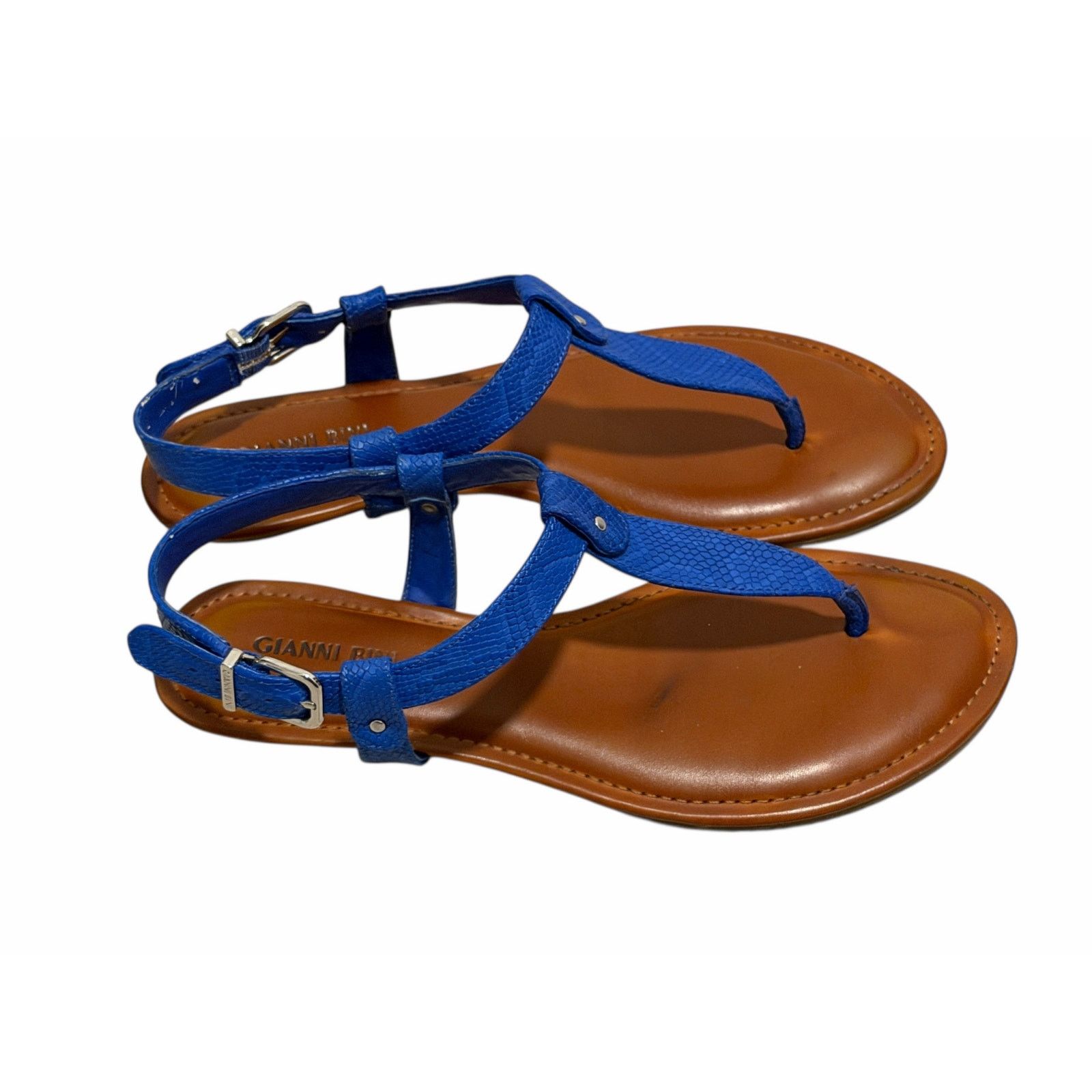 Other Gianni Bini Blue Open Toe Buckle Closure T-Strap Sandals Size US 9.5 / IT 39.5 - 5 Thumbnail