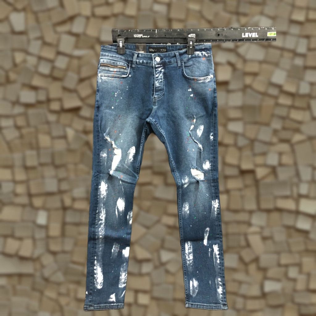 Vintage 2Y Premium Slim Fit Tapered Jeans Mens Size 34x32 Blue 5-Pocket Denim Button Fly Size US 34 / EU 50 - 1 Thumbnail