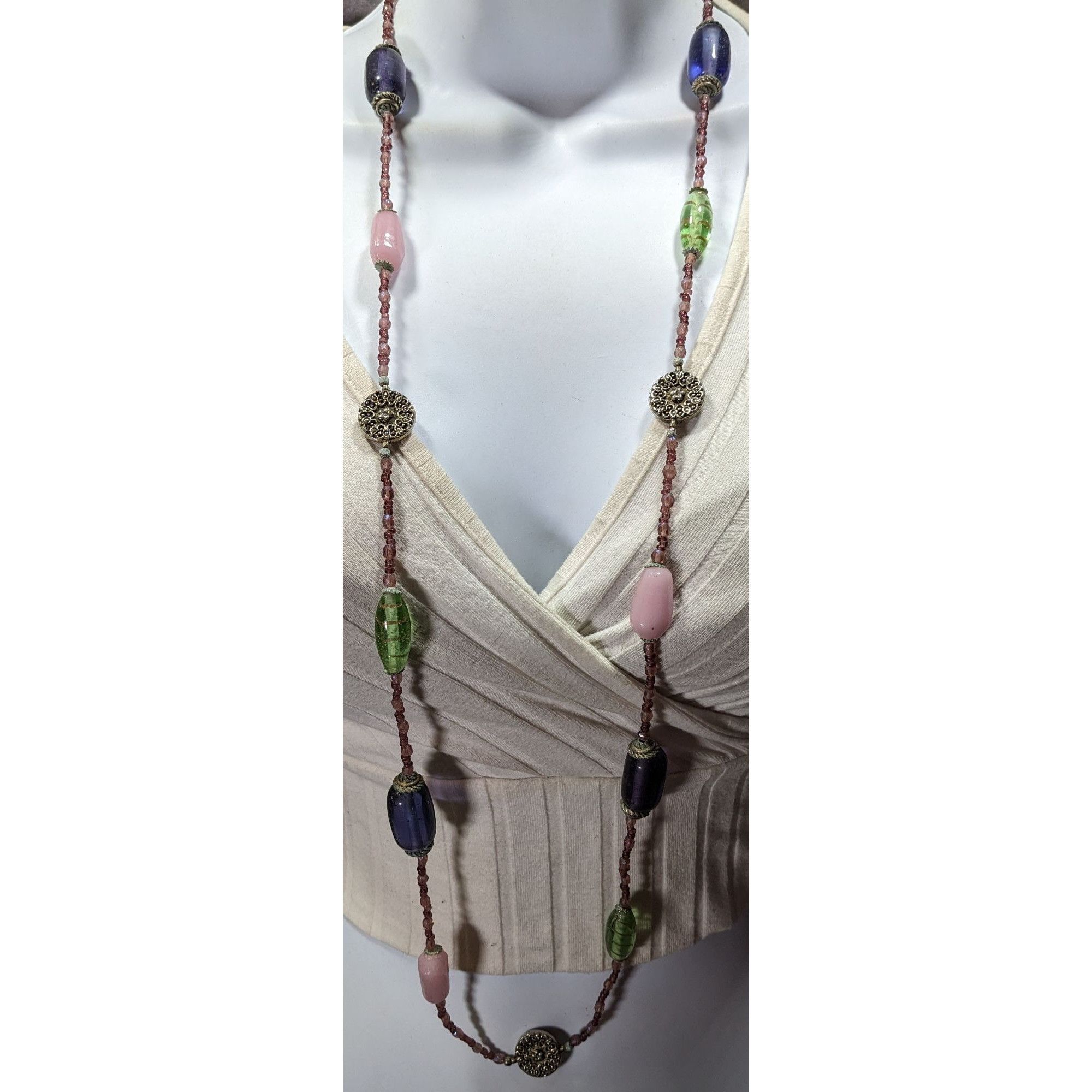 Handmade Handmade Vintage Green And Purple Glass Station Necklace Size ONE SIZE - 4 Thumbnail