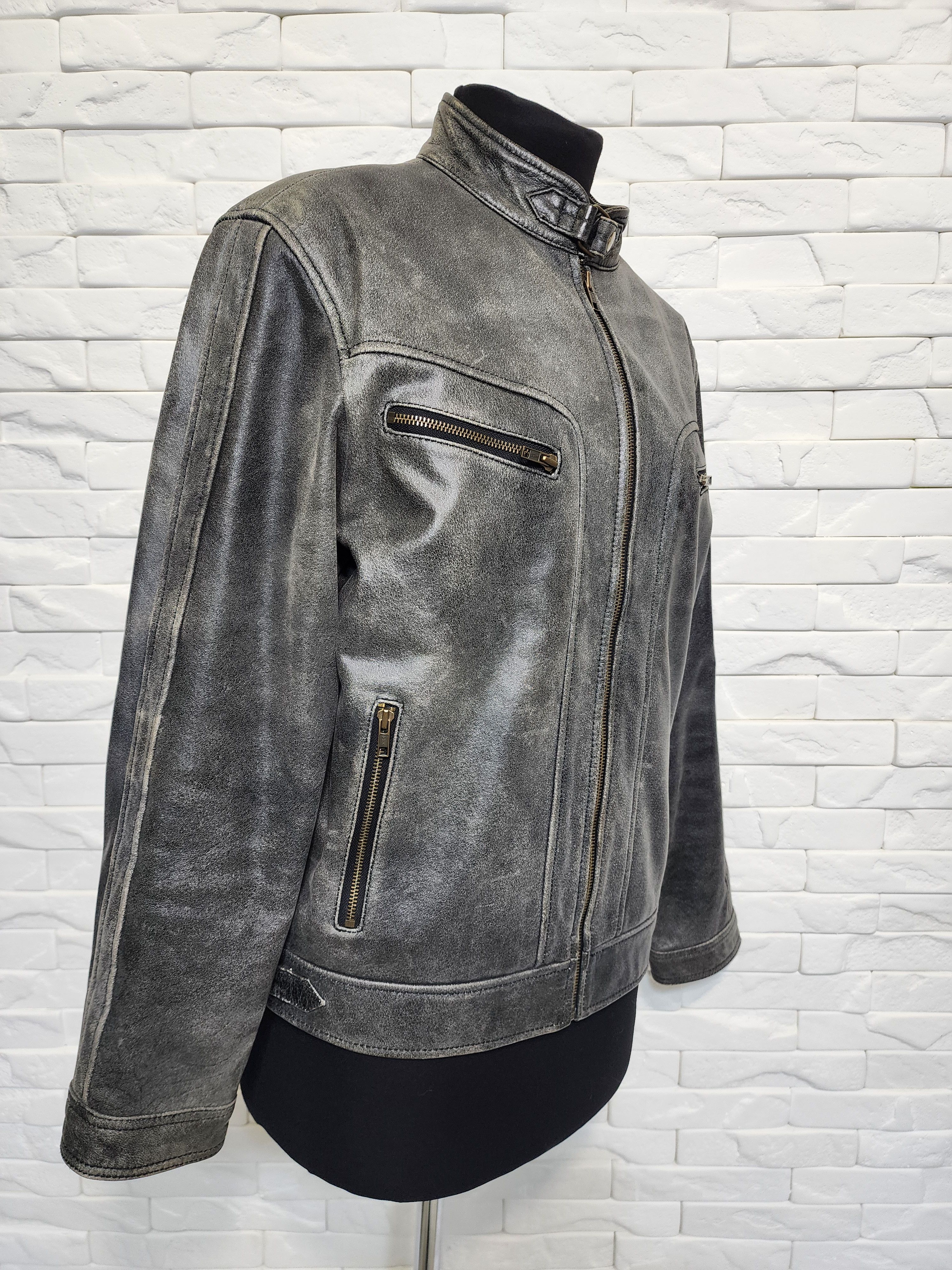 Genuine Leather Gray Leather Jacket: Men's Sporty Moto Style Size US M / EU 48-50 / 2 - 2 Thumbnail