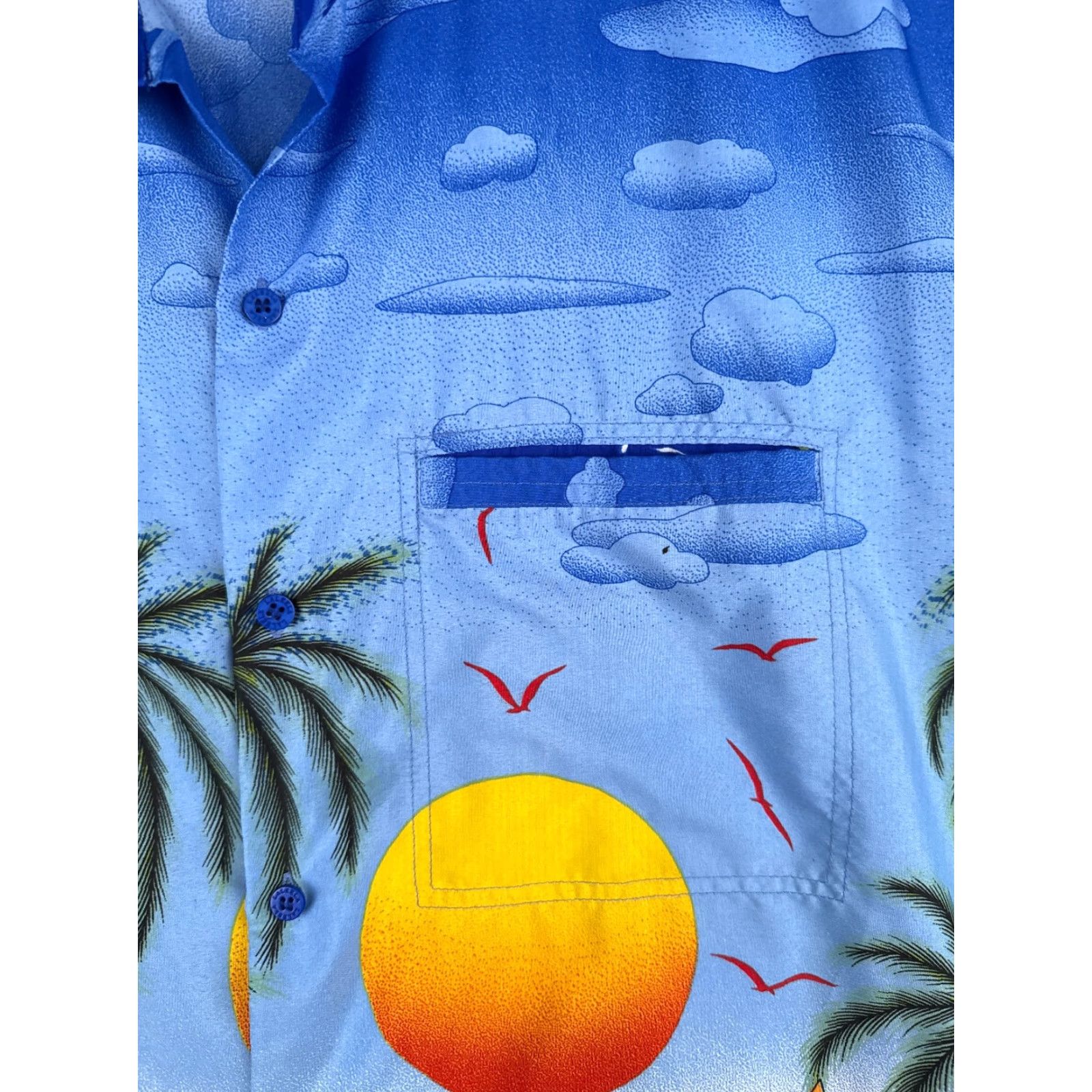 Vintage Happy Bay Shirt Men Large Blue Palm Tree 100% Terivoile Sunset Beach Hawaiian Size US L / EU 52-54 / 3 - 6 Thumbnail