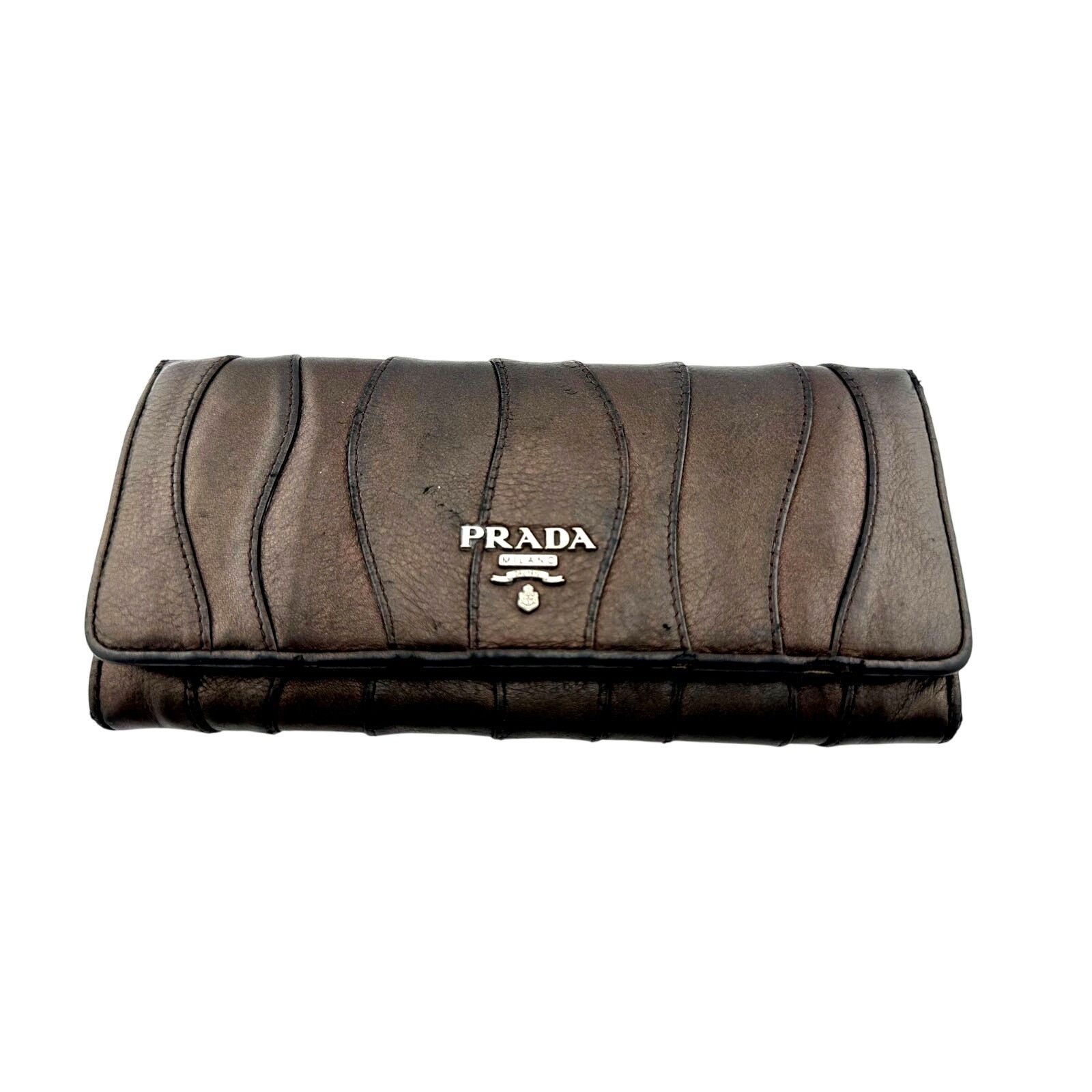 Prada Prada Metallic Brown Wave Leather Flap Continental Wallet Size ONE SIZE - 1 Thumbnail