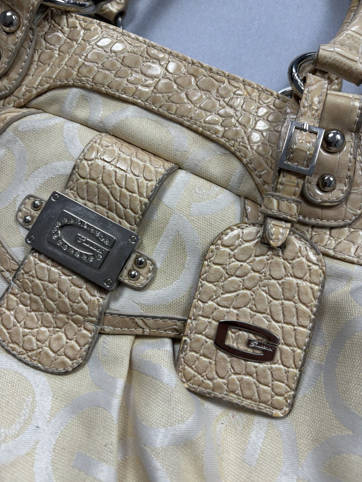 Designer Y2K Gussaci Rare Monogram Logo Faux Croc Handle Bag 2000s Size ONE SIZE - 2 Thumbnail