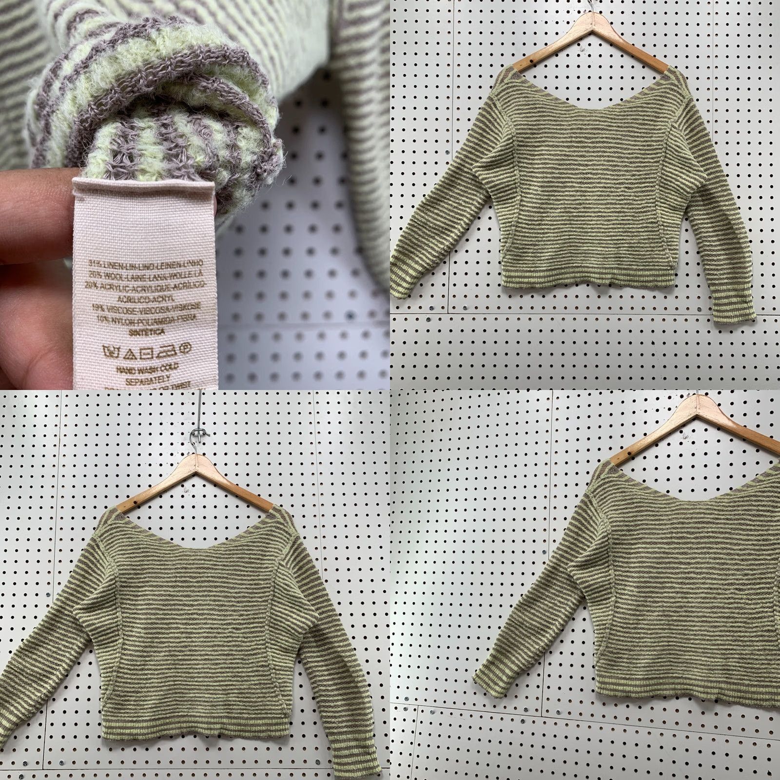 Free People Free People Striped Sweater Womens XS Wool Linen Blend V Neck Beige 21.5" width Size XS / US 0-2 / IT 36-38 - 9 Thumbnail