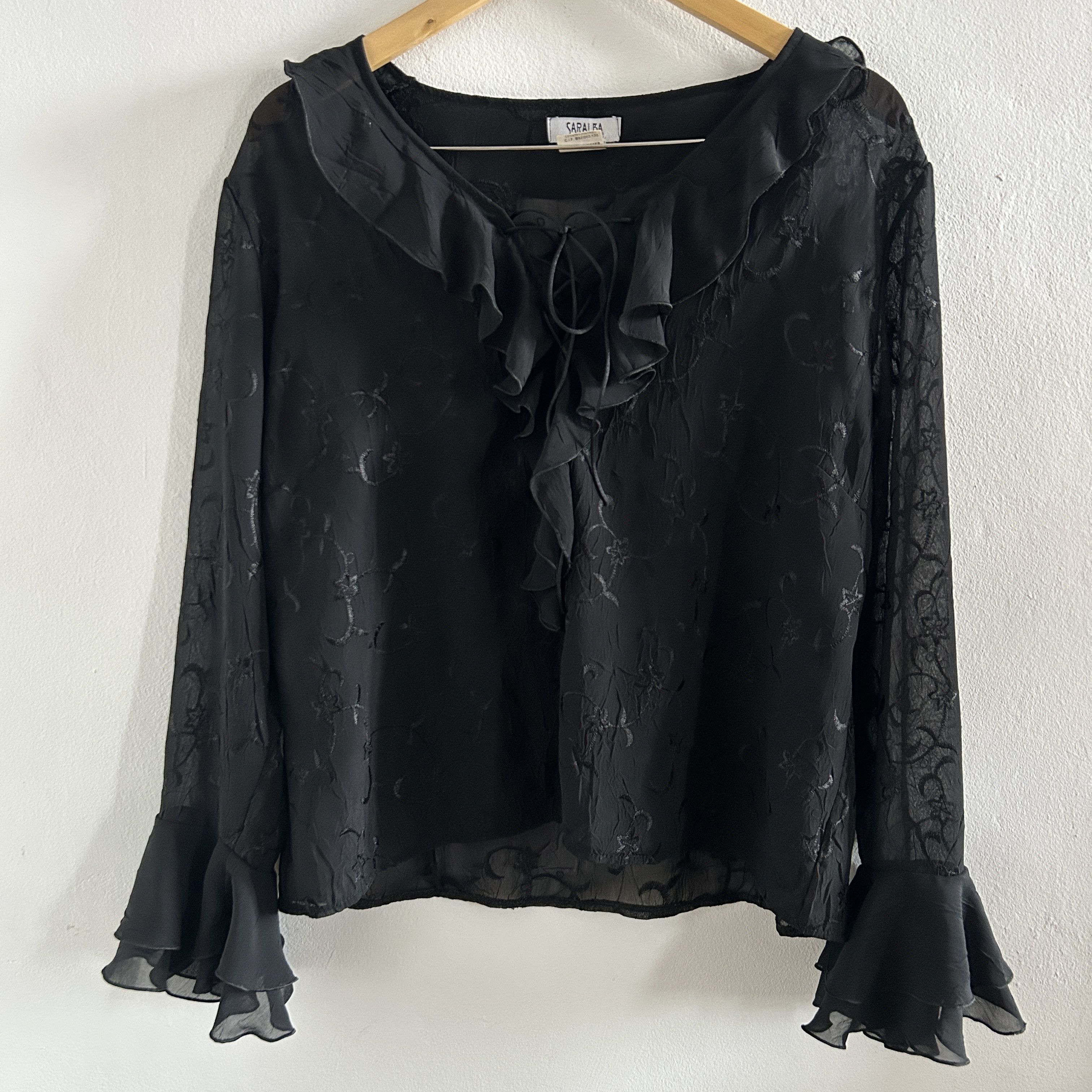 Vintage Vintage 90s Black Sheer Ruffle Poet Blouse Size XL / US 12-14 / IT 48-50 - 9 Thumbnail