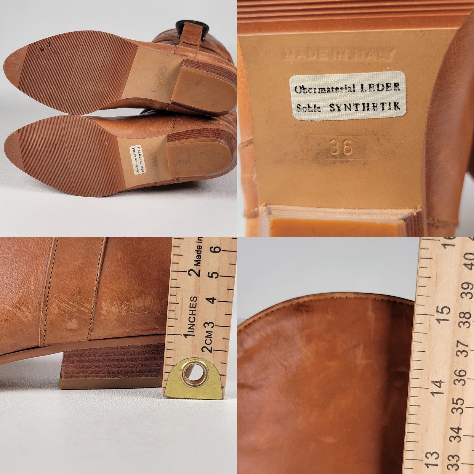 Vintage VINTAGE Wild World Boots Leather Brown Mid-Calf Women 36/6 Casual Party/Cocktail Almond Toe Studded Pull On Flat Heel Riding Boot Italy Womens Size US 6 / IT 36 - 8 Thumbnail