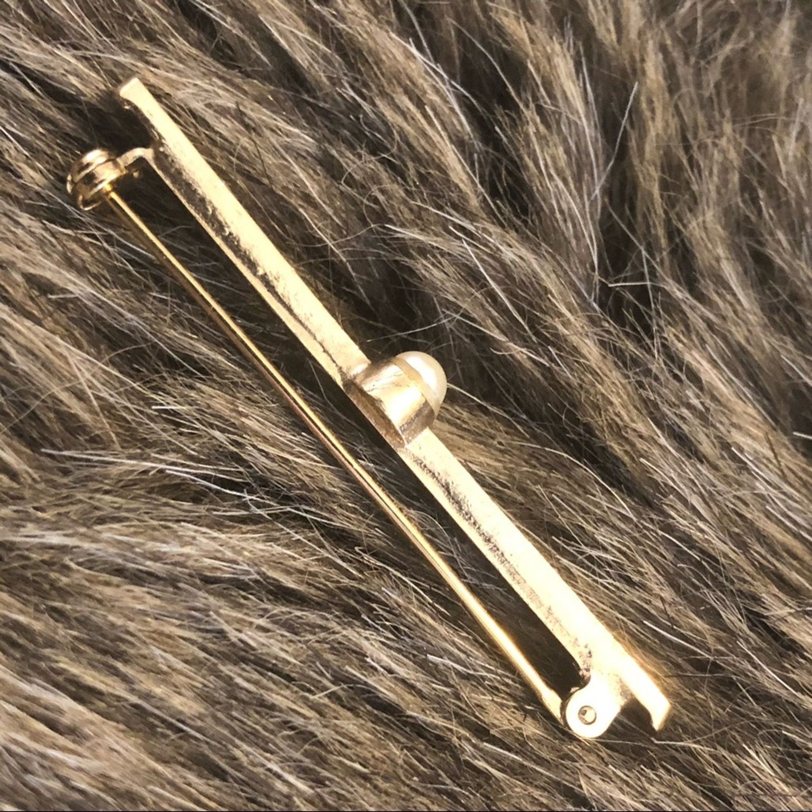 Vintage Vintage gold plated faux pearl collar pin brooch Size ONE SIZE - 2 Thumbnail