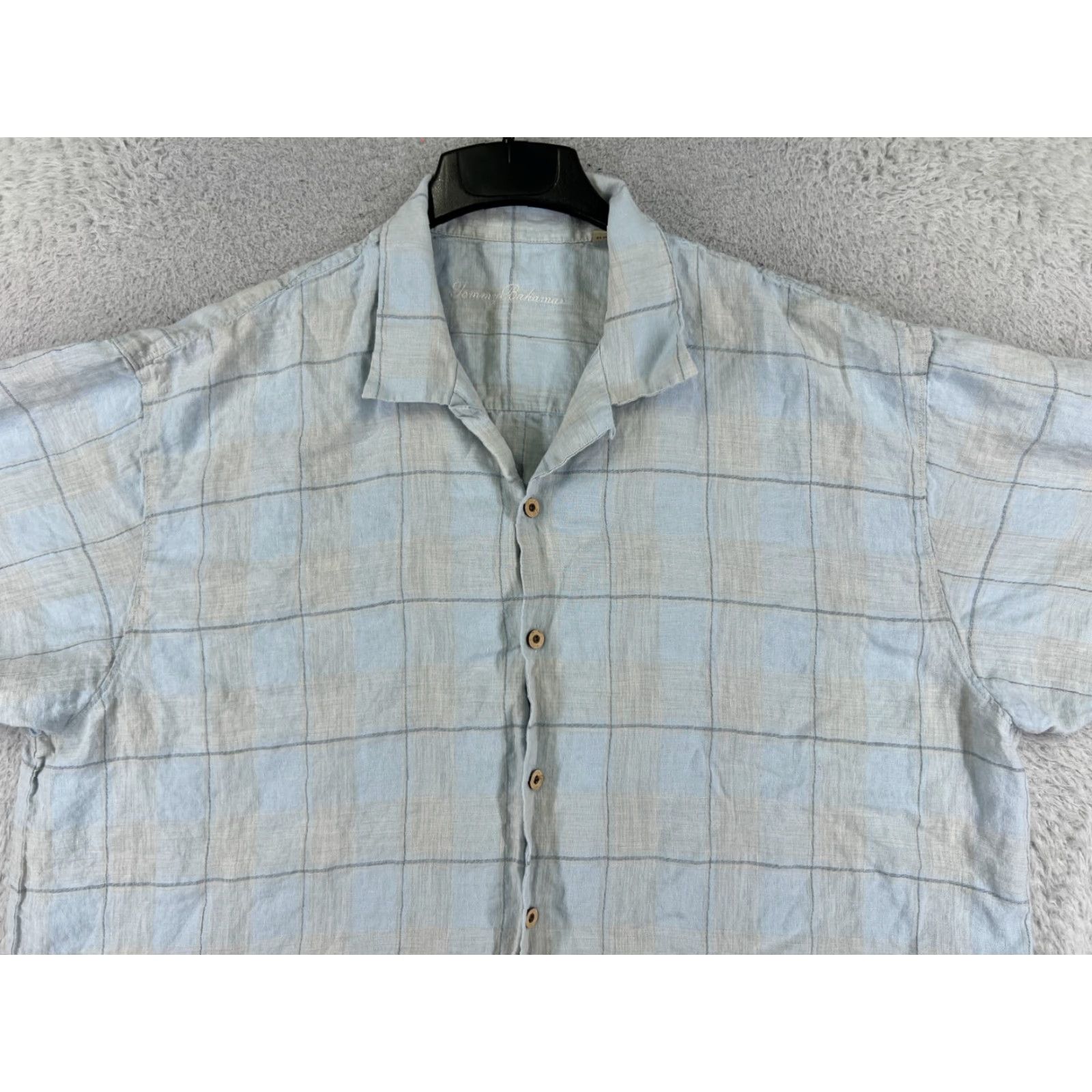 Tommy Bahama Tommy Bahama Shirt Men 2XL Blue Plaid Linen Short Sleeve Button-Up Hawaiian Aloha Beach Resort 100% Linen Button Size US XXL / EU 58 / 5 - 4 Thumbnail