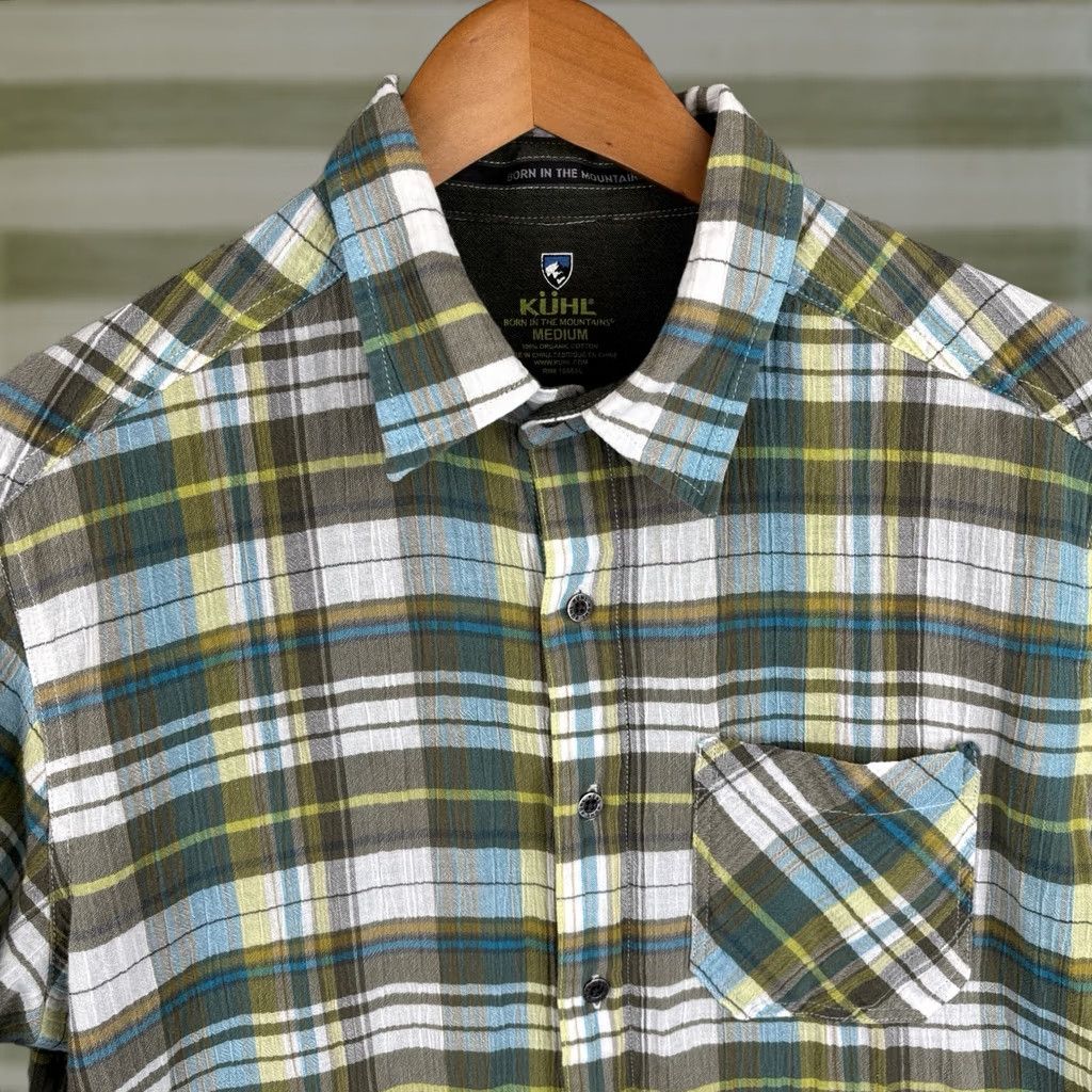 Vintage KÜHL Shirt Mens Medium Green Plaid Cotton Lightweight Outdoor Short Sleeve Button-Up Collar Size US M / EU 48-50 / 2 - 1 Thumbnail