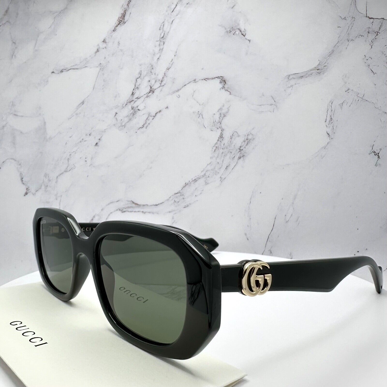 Gucci New Gucci Sunglasses Black Geometric Rectangle Gold GG Size ONE SIZE - 14 Thumbnail