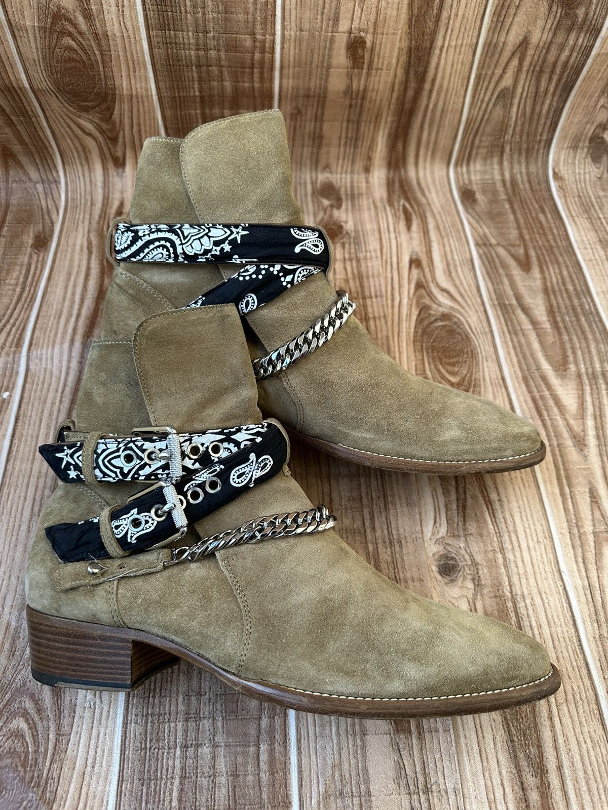 Amiri Amiri Bandana Buckle Chain Embellished Suede Western Boots Size US 11 / EU 44 - 7 Thumbnail