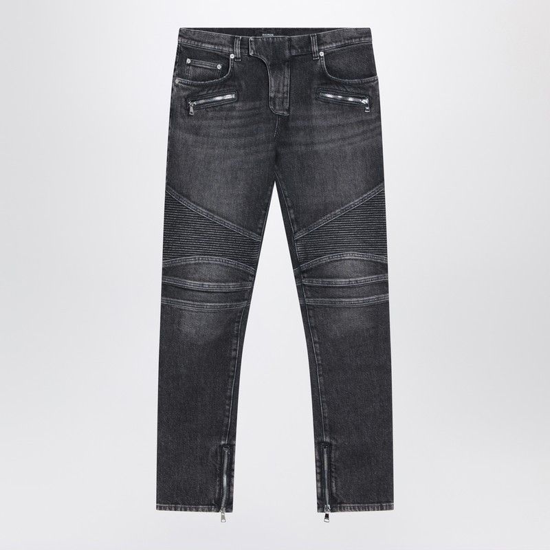 Balmain Balmain Grey Washed Slim Biker Jeans Size US 33 - 1 Thumbnail