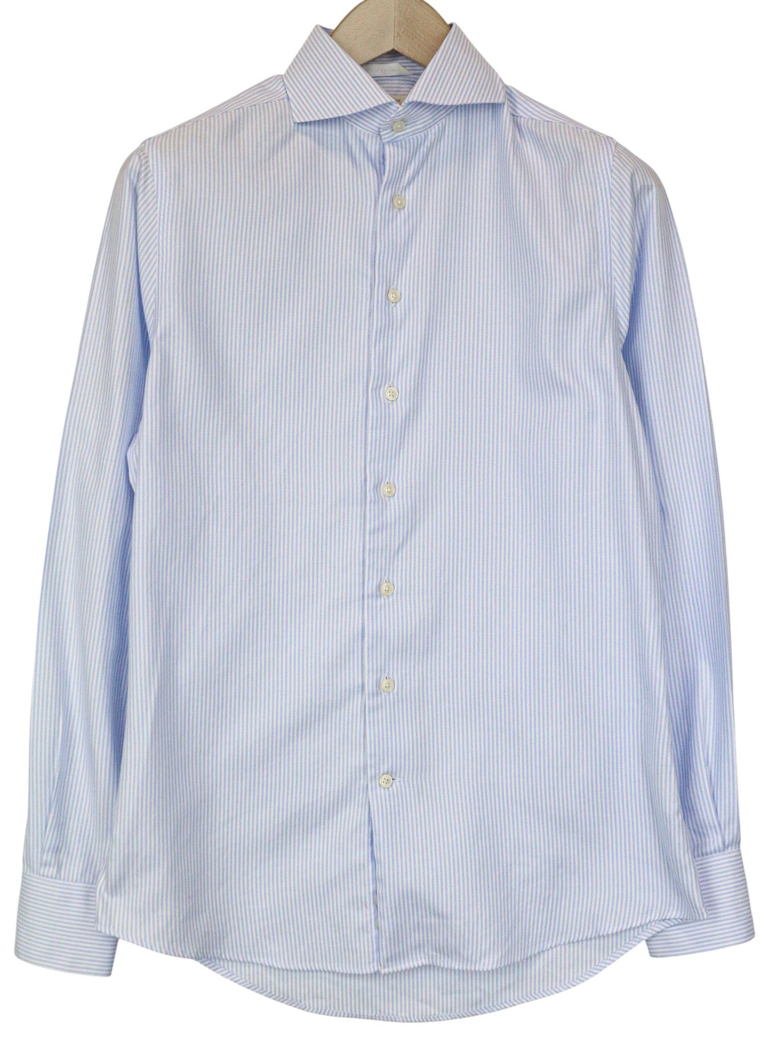 Suitsupply 37/14 1/2 Extra Slim Blue Cotton Striped Shirt 79357 Size US M / EU 48-50 / 2 - 1 Thumbnail